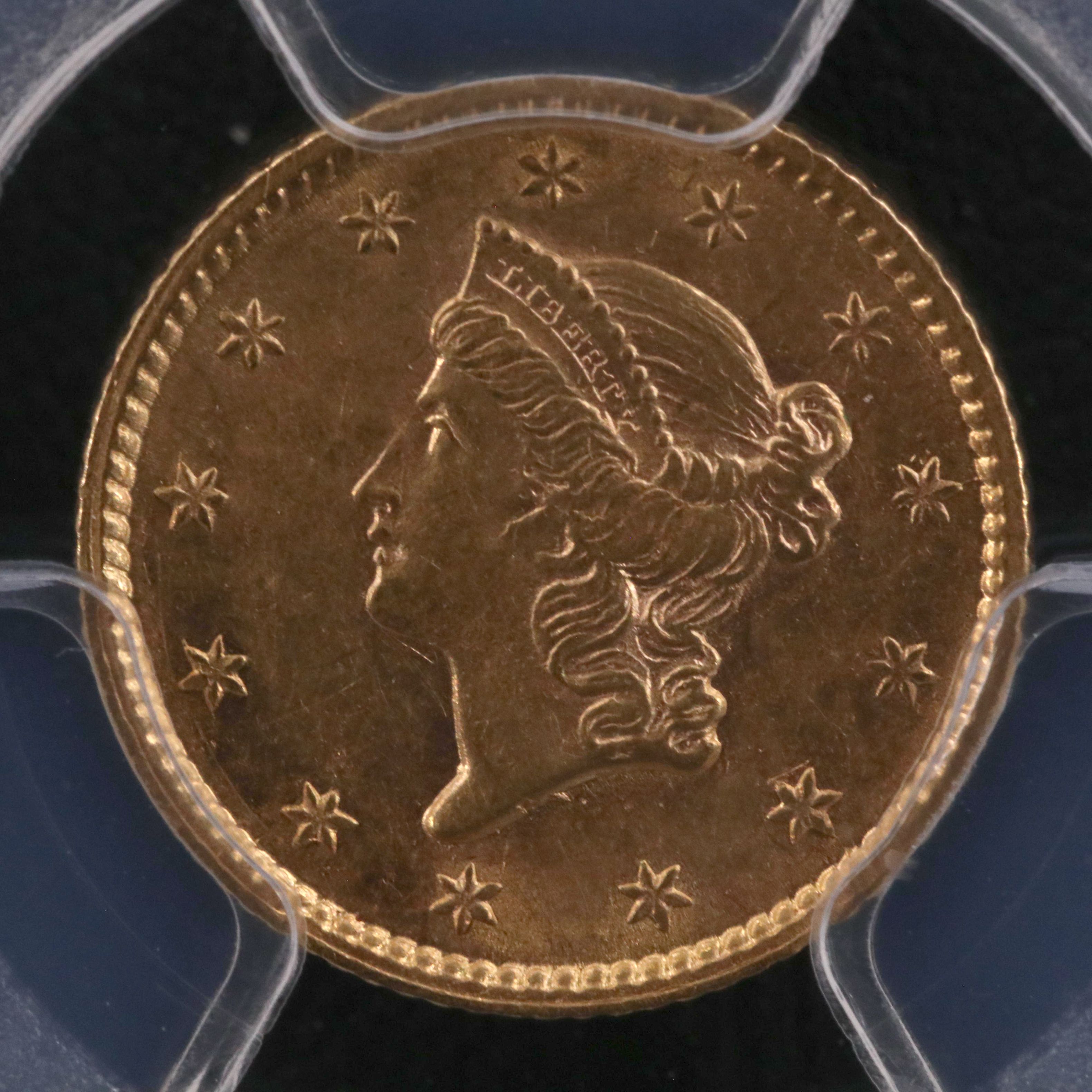 NGC Graded AU58 1853 Liberty Head $1 Gold Coin