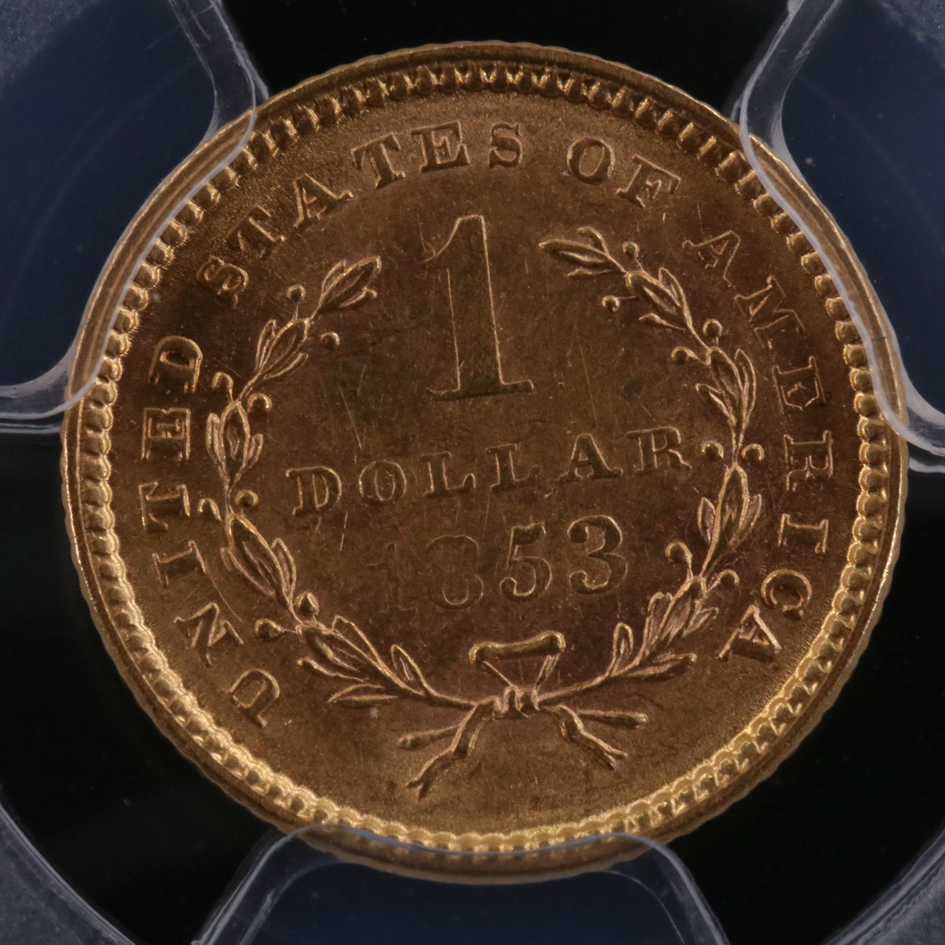 NGC Graded AU58 1853 Liberty Head $1 Gold Coin