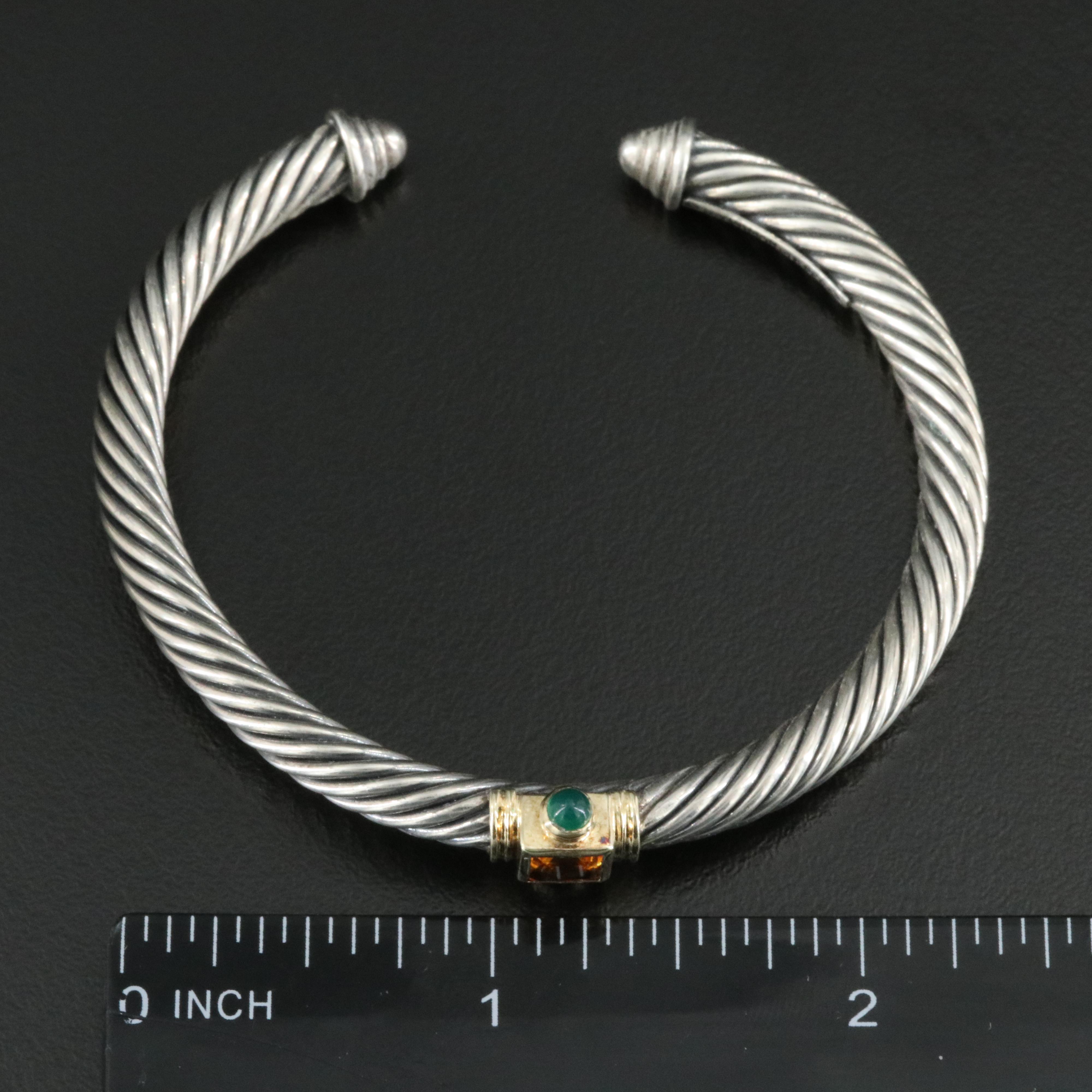 David Yurman Renaissance Sterling and 14K Gemstone Cable Cuff Bracelet
