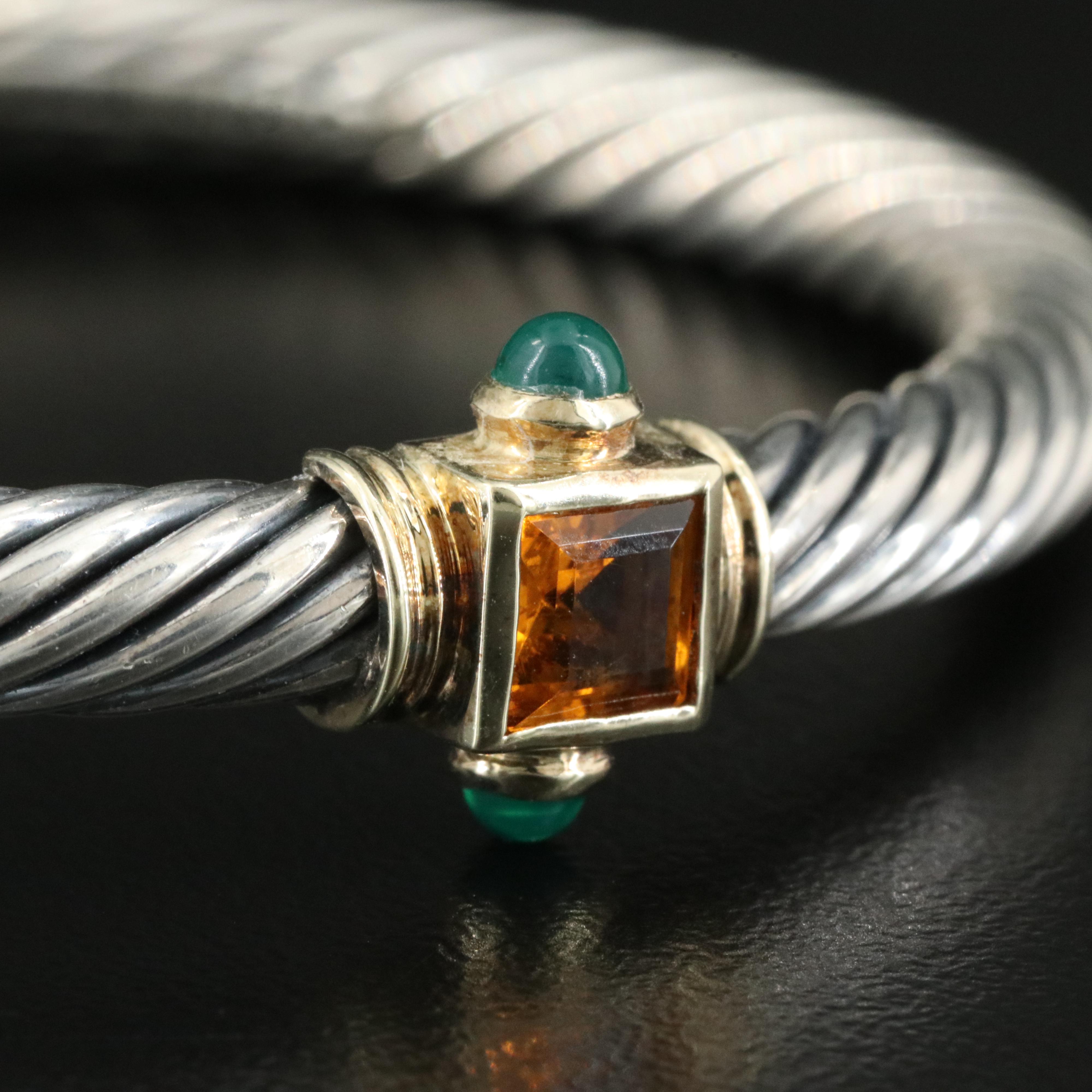 David Yurman Renaissance Sterling and 14K Gemstone Cable Cuff Bracelet