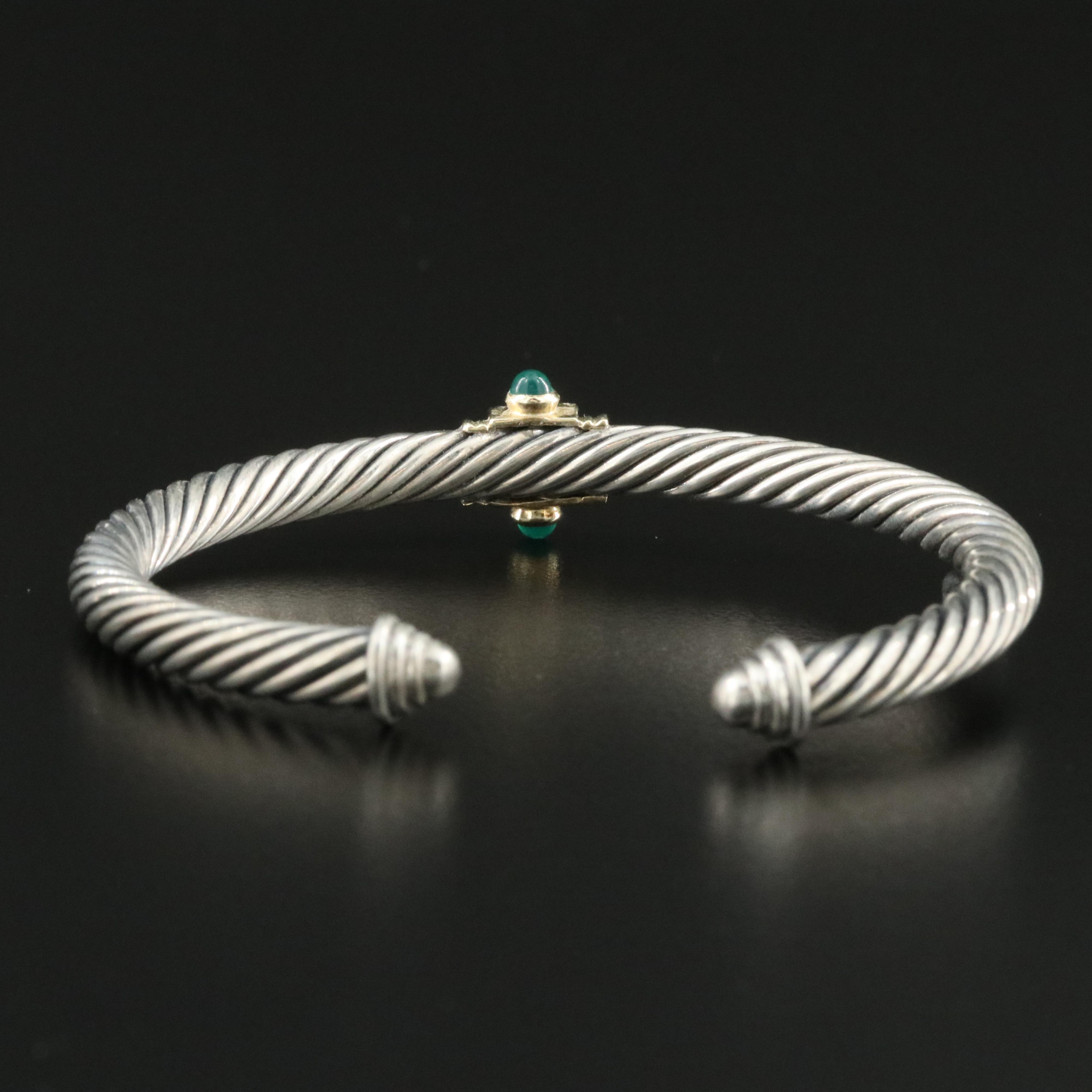 David Yurman Renaissance Sterling and 14K Gemstone Cable Cuff Bracelet
