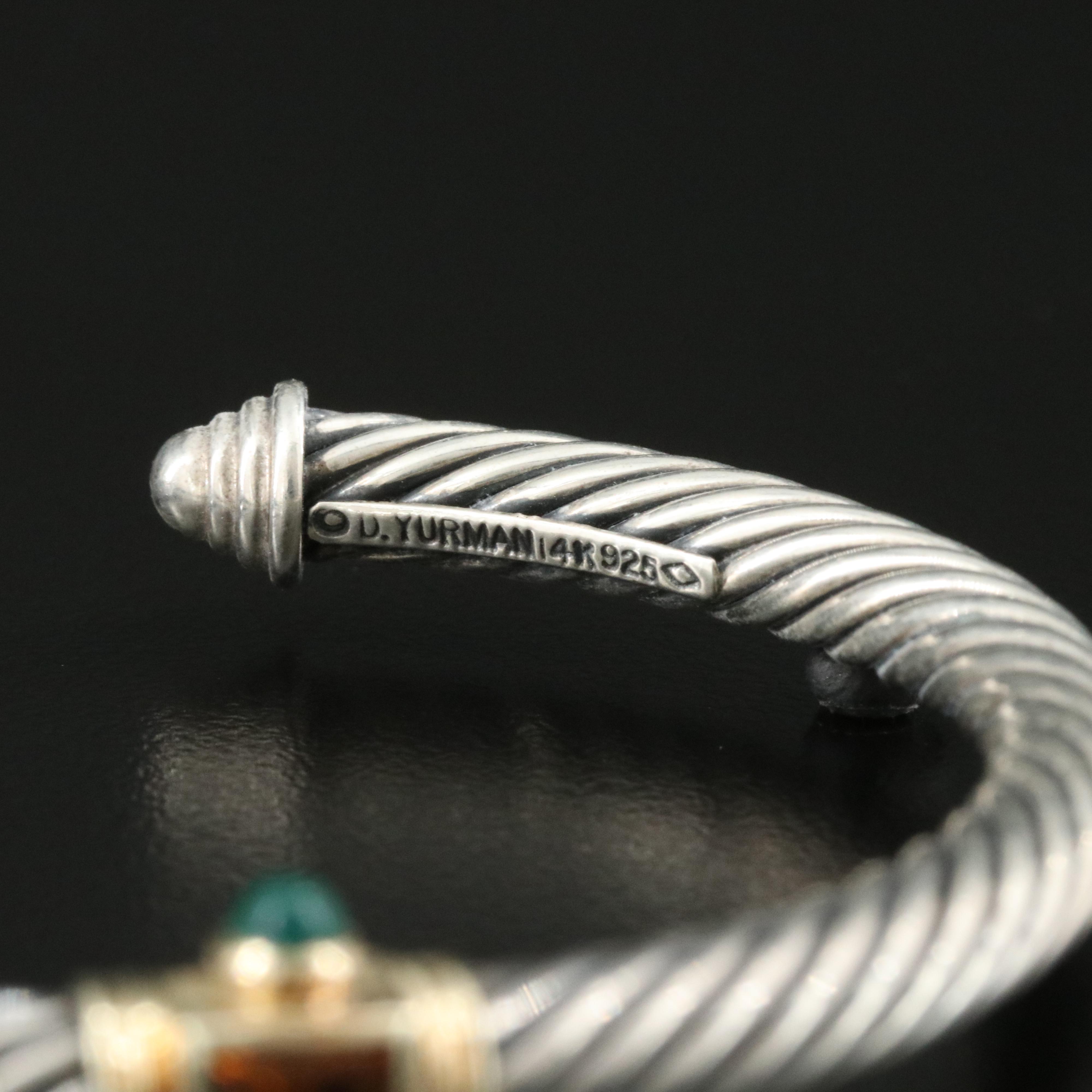 David Yurman Renaissance Sterling and 14K Gemstone Cable Cuff Bracelet
