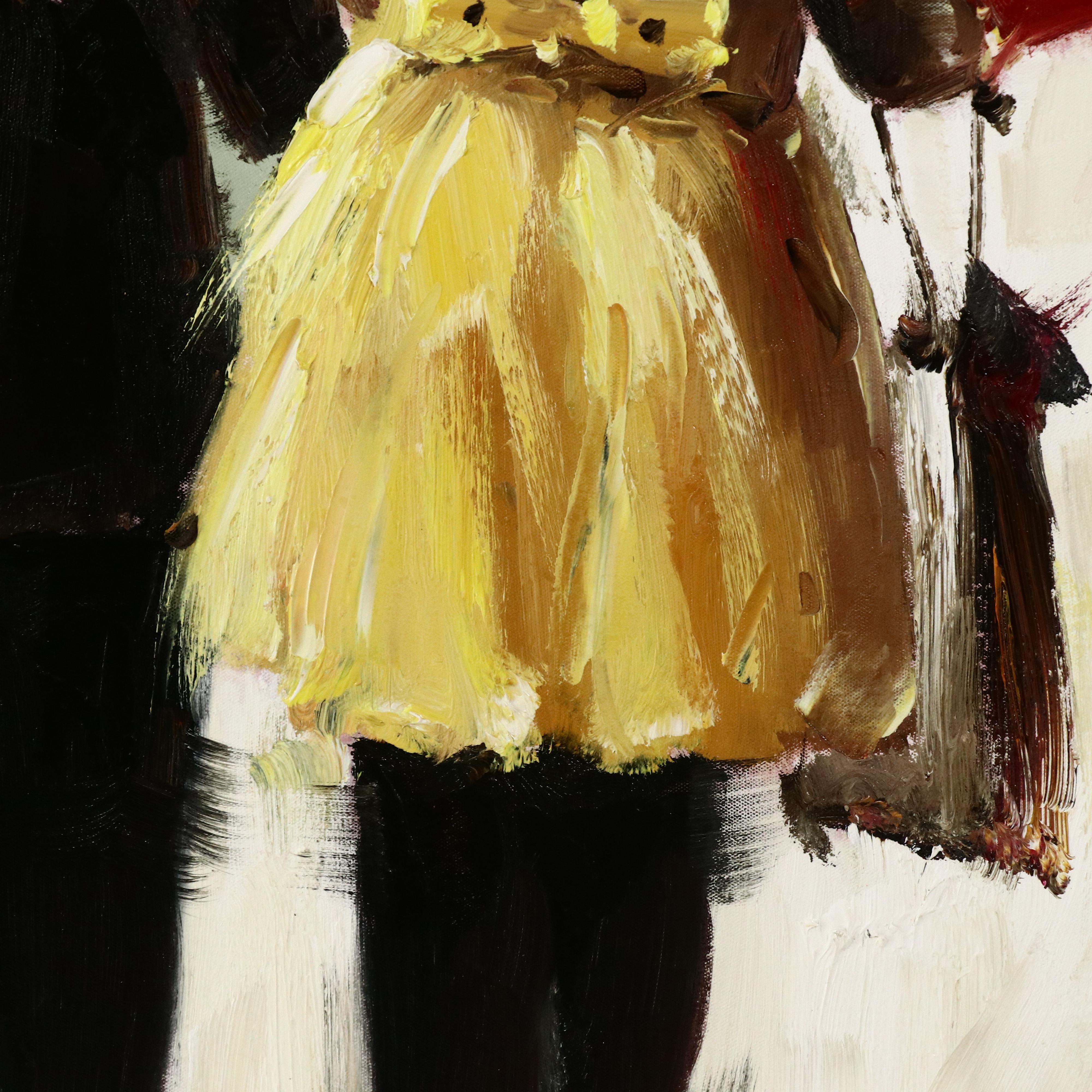 Oil Painting of Couple Walking in the Rain with Umbrellas