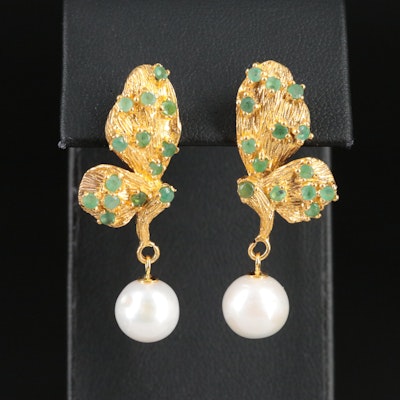 Sterling Pearl and Emerald Drop Earrings Sterling Pearl and Emerald Drop Earrings