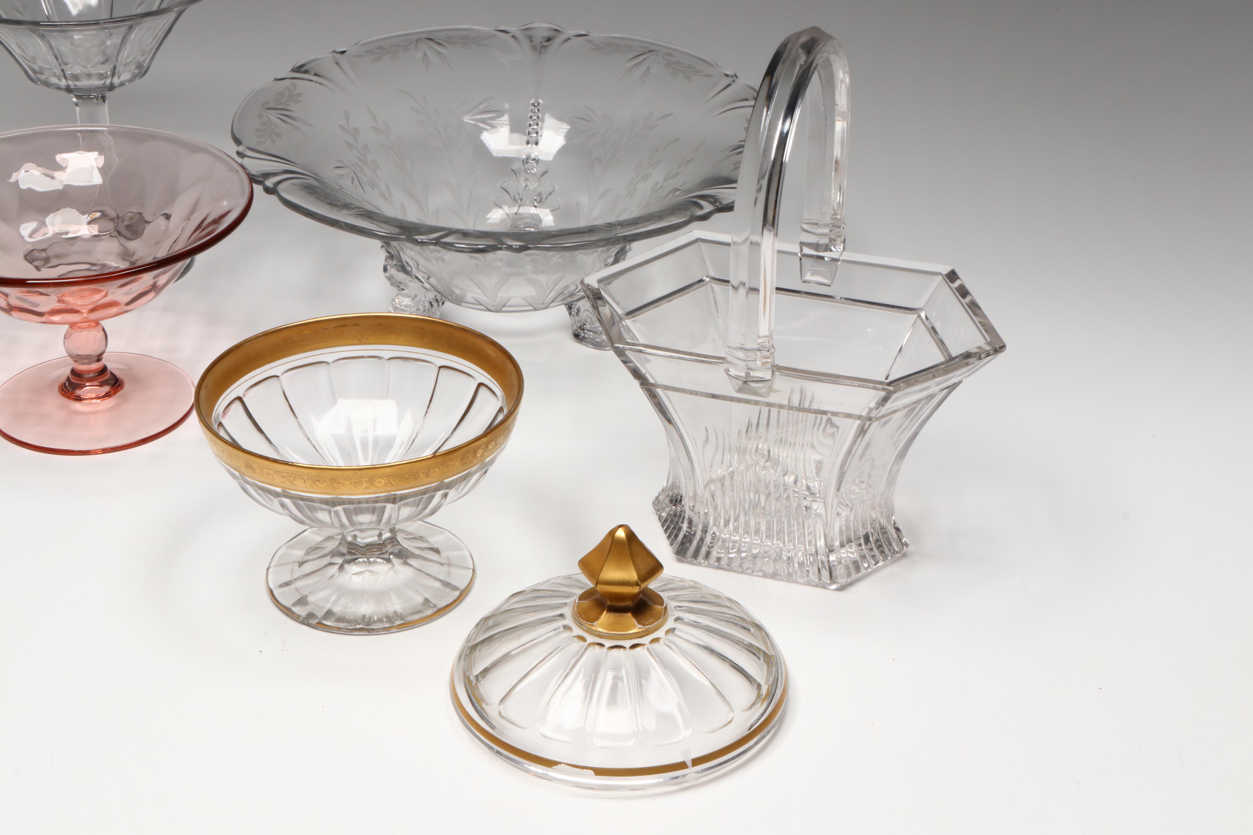 Heisey Duck Shaped Ashtray with Ruby Flashed and Other Glass Table Accessories