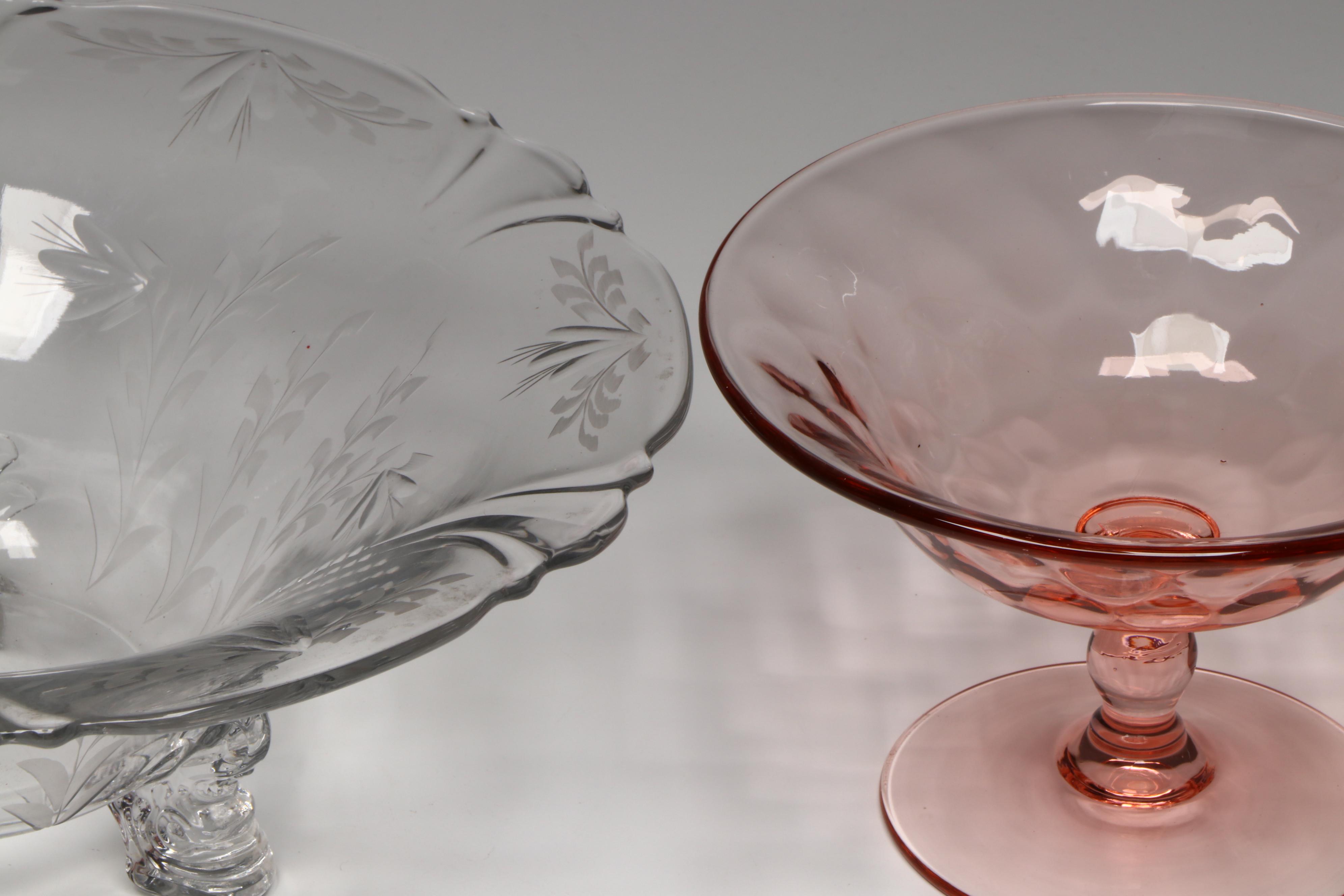 Heisey Duck Shaped Ashtray with Ruby Flashed and Other Glass Table Accessories