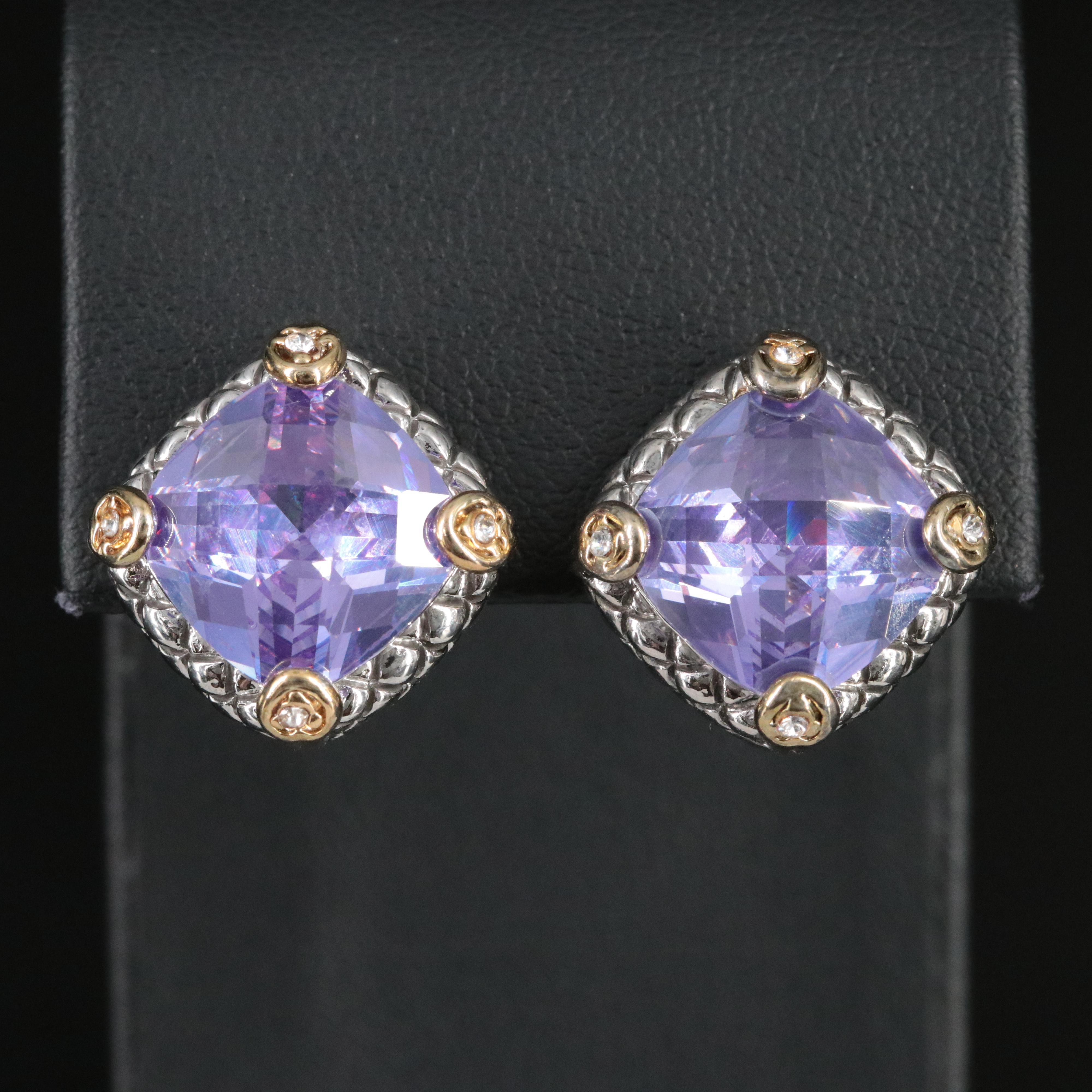 Cubic Zirconia and Sapphire Drop Earrings