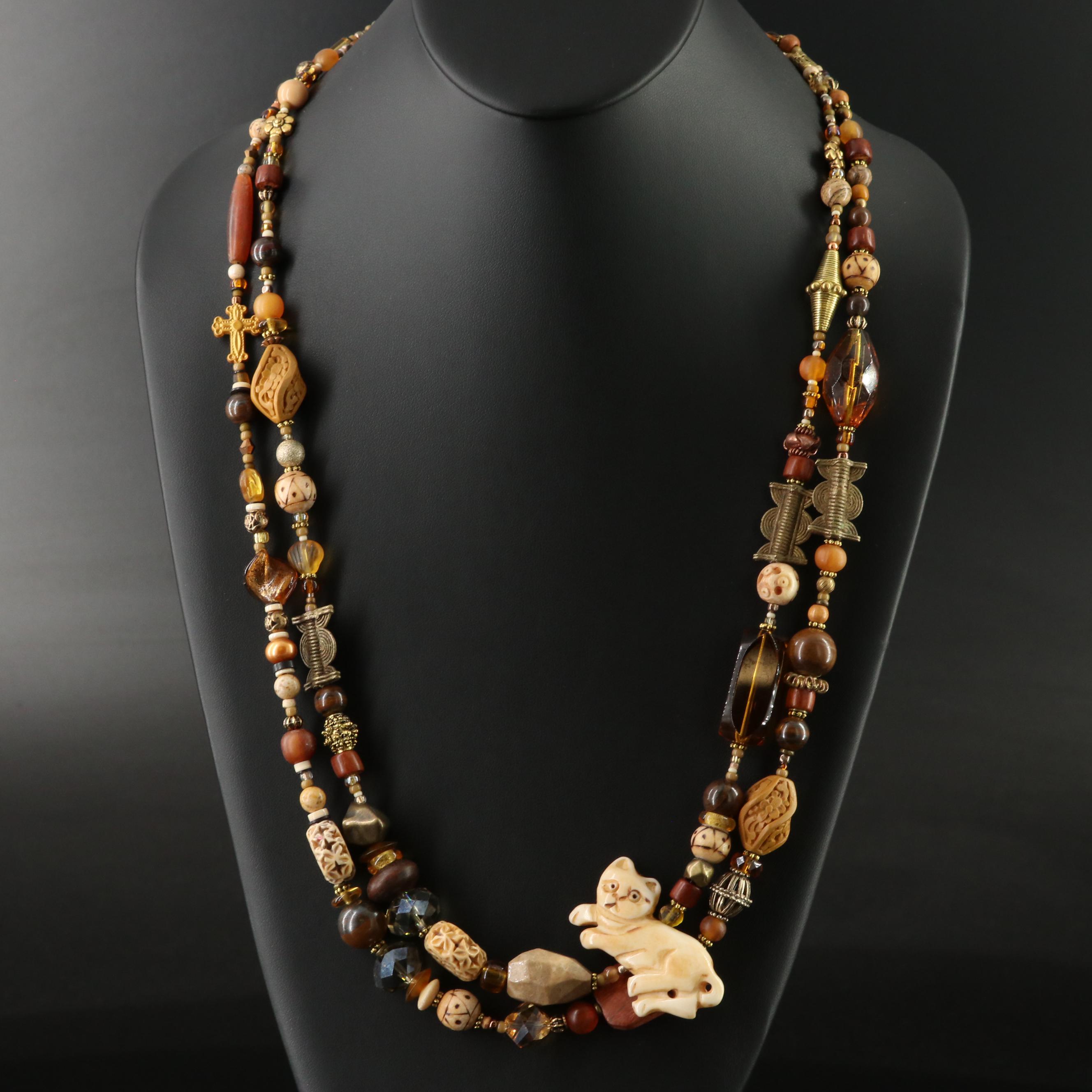Bone and Tiger Iron Featured in Tiered Necklace