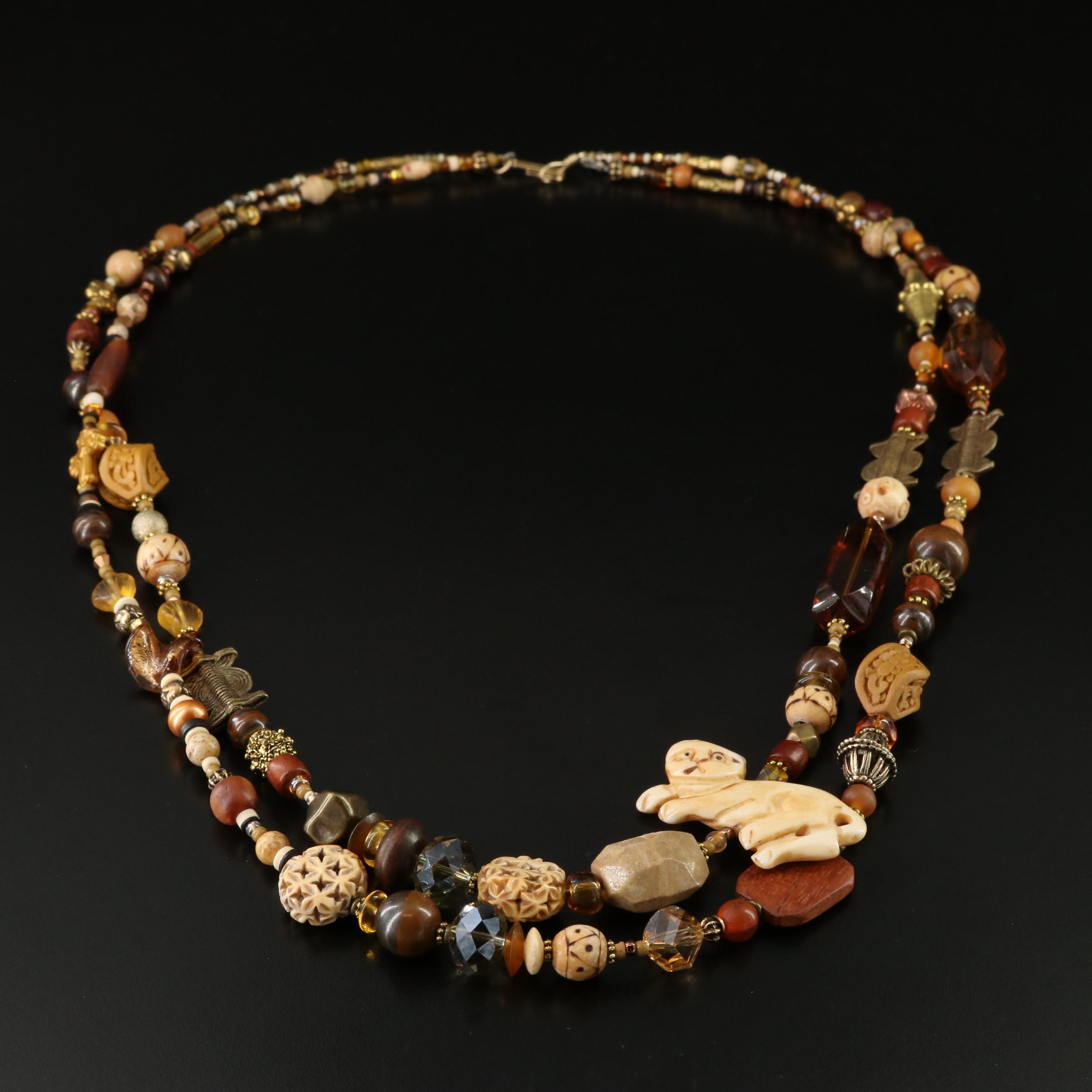 Bone and Tiger Iron Featured in Tiered Necklace