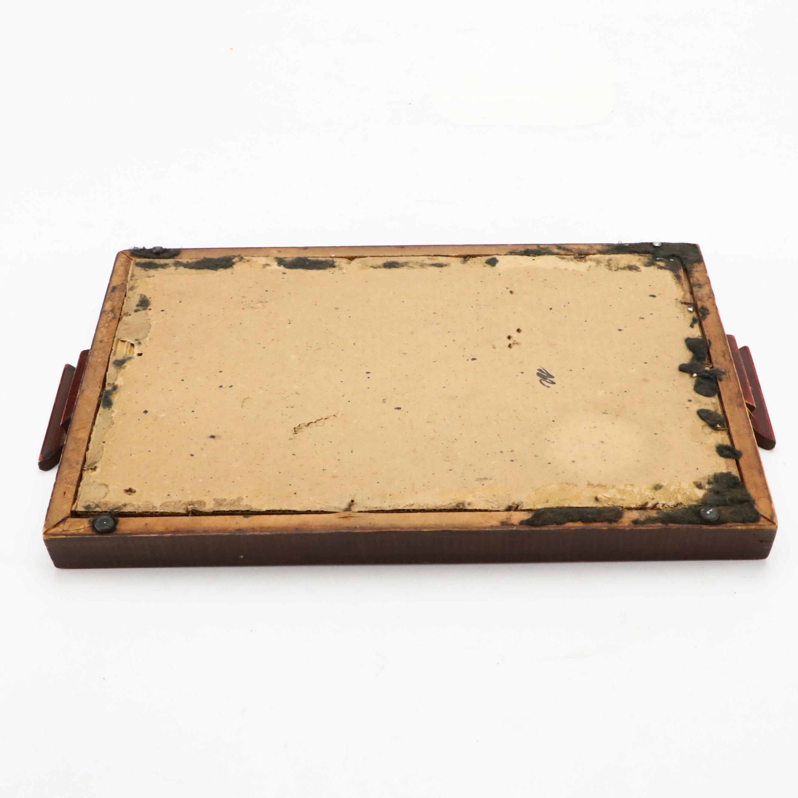 Art Deco Style Wooden Tray, with Painted Bird Inset, Early to Mid-20th Century