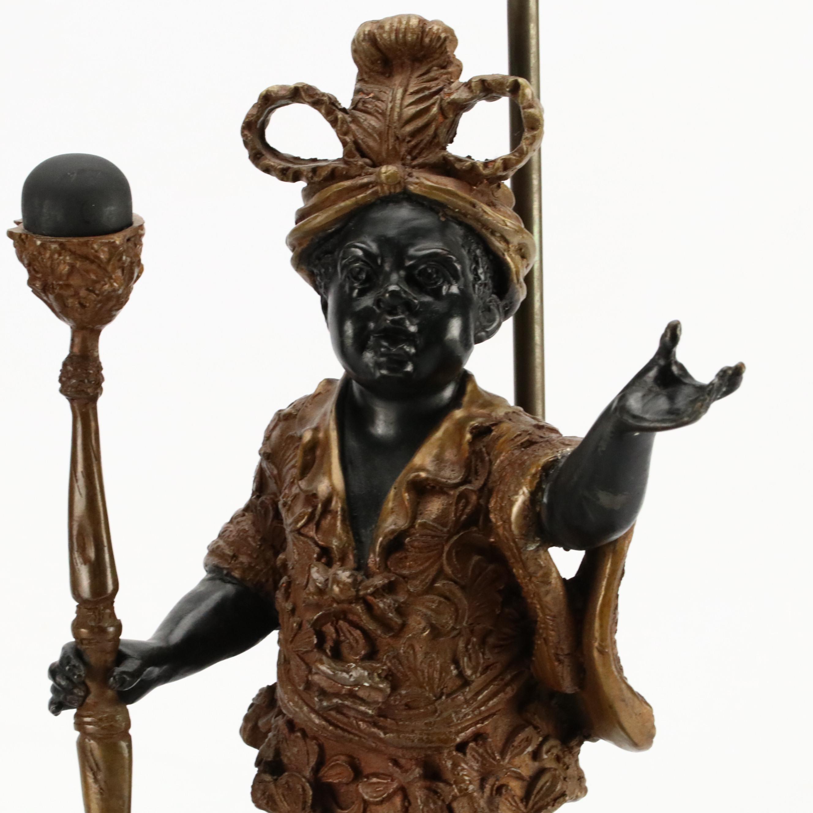 Pair of Brass Blackamoor Figural Table Lamps, Late 20th Century