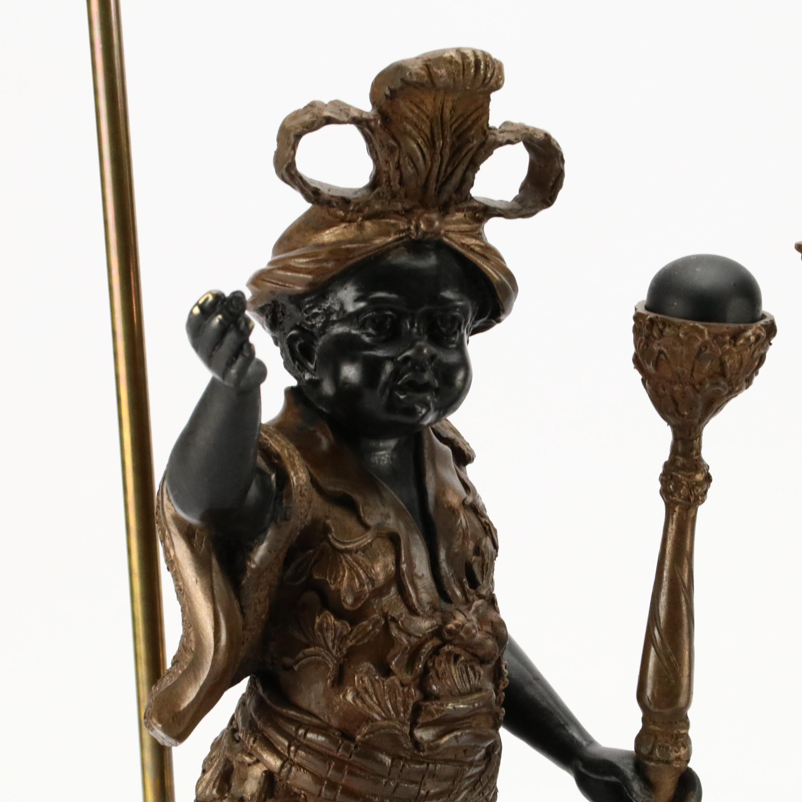 Pair of Brass Blackamoor Figural Table Lamps, Late 20th Century