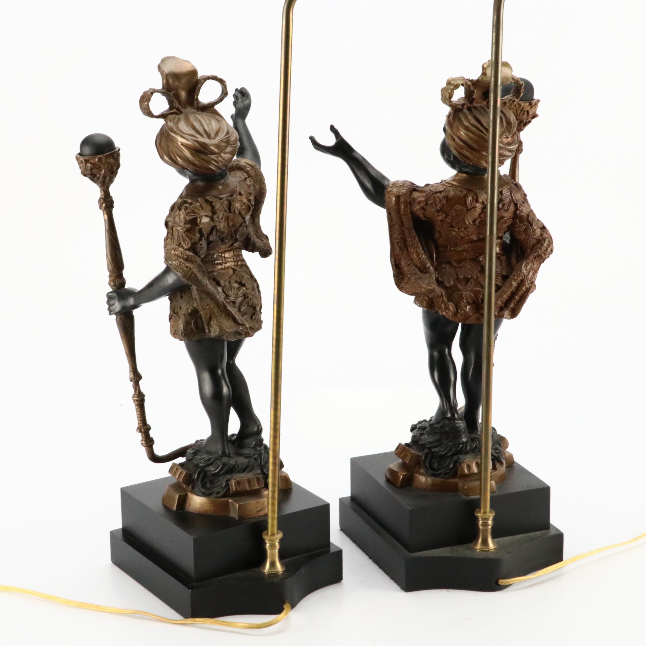 Pair of Brass Blackamoor Figural Table Lamps, Late 20th Century