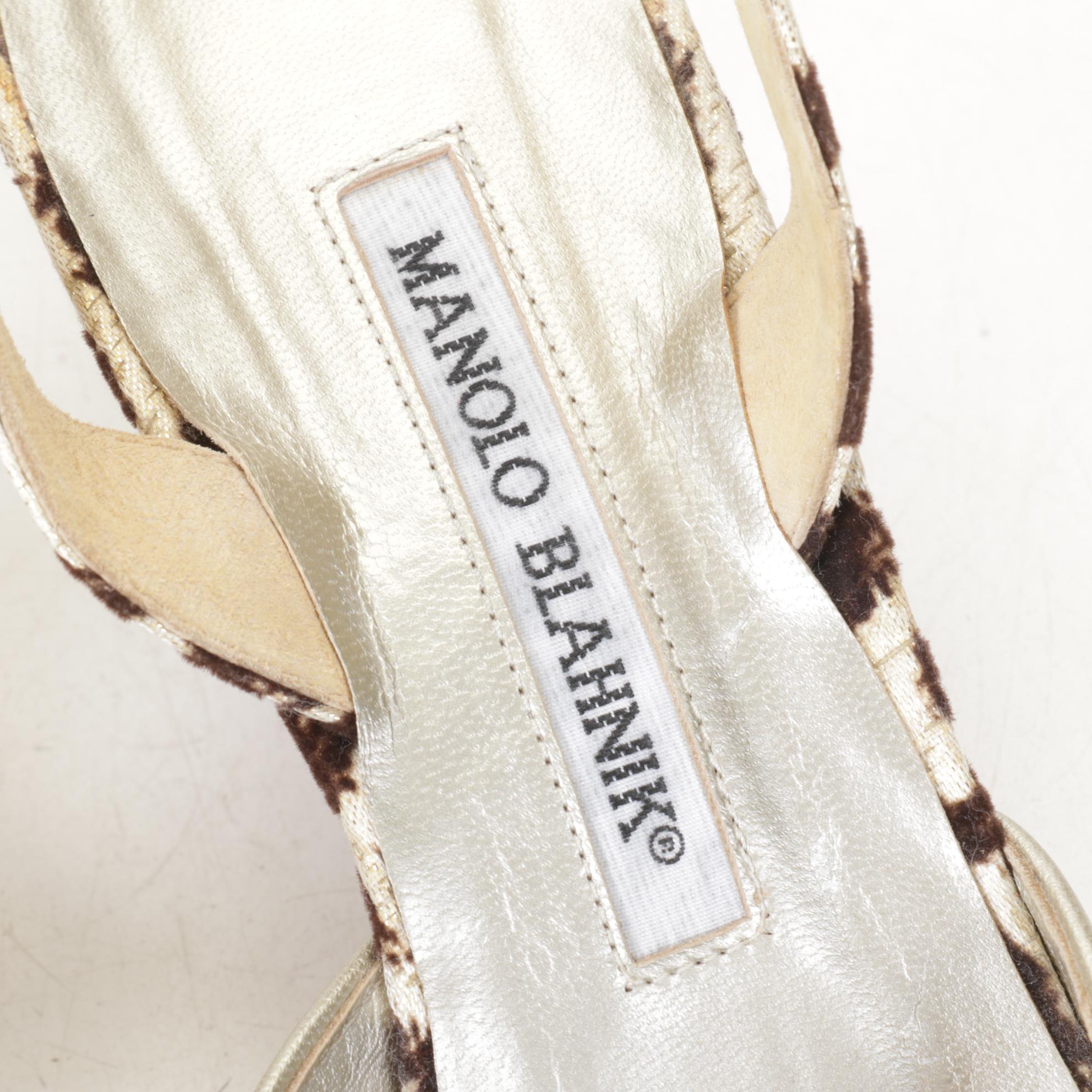 Manolo Blahnik Leopard Print Slingback Pumps with Crystal Embellished Buckles