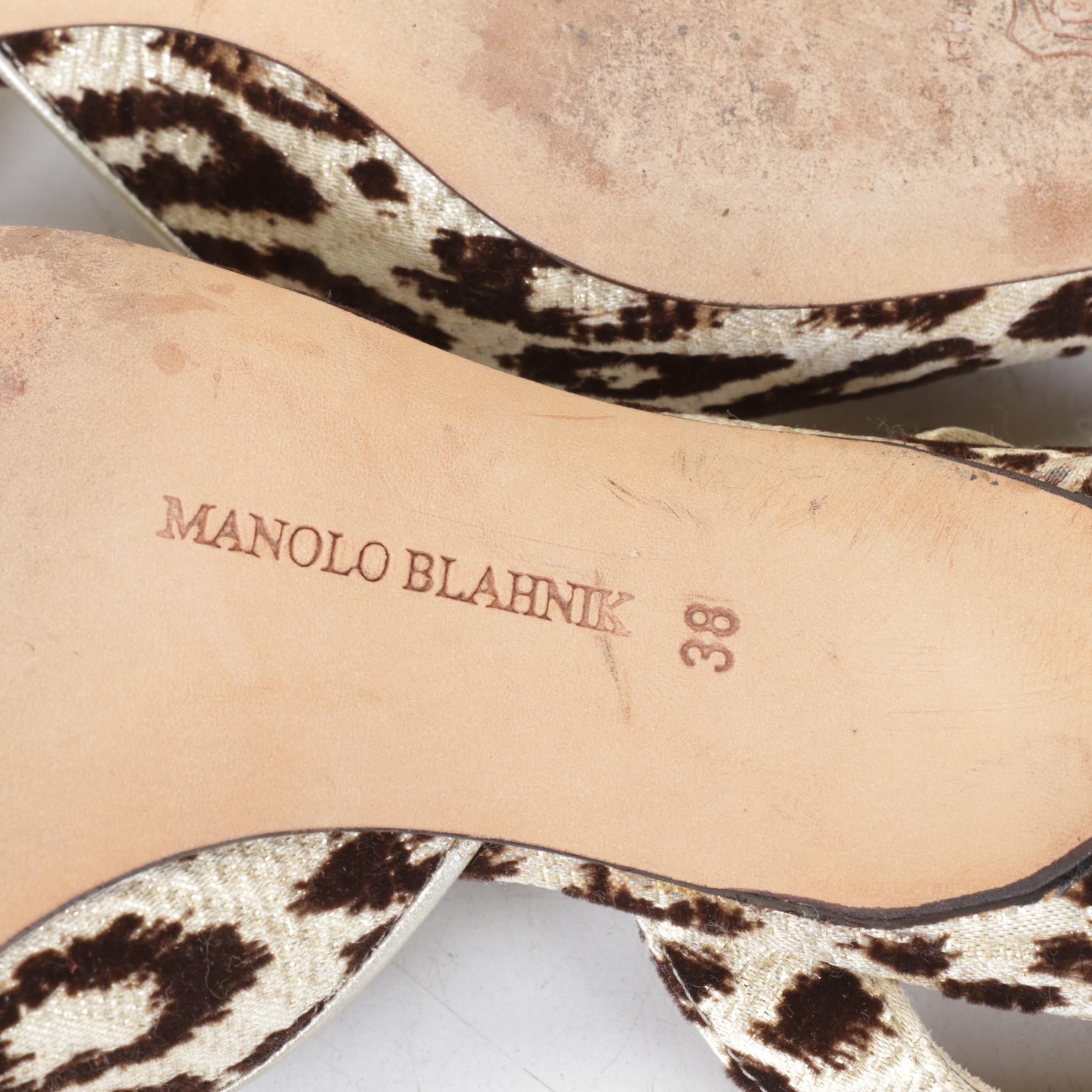 Manolo Blahnik Leopard Print Slingback Pumps with Crystal Embellished Buckles