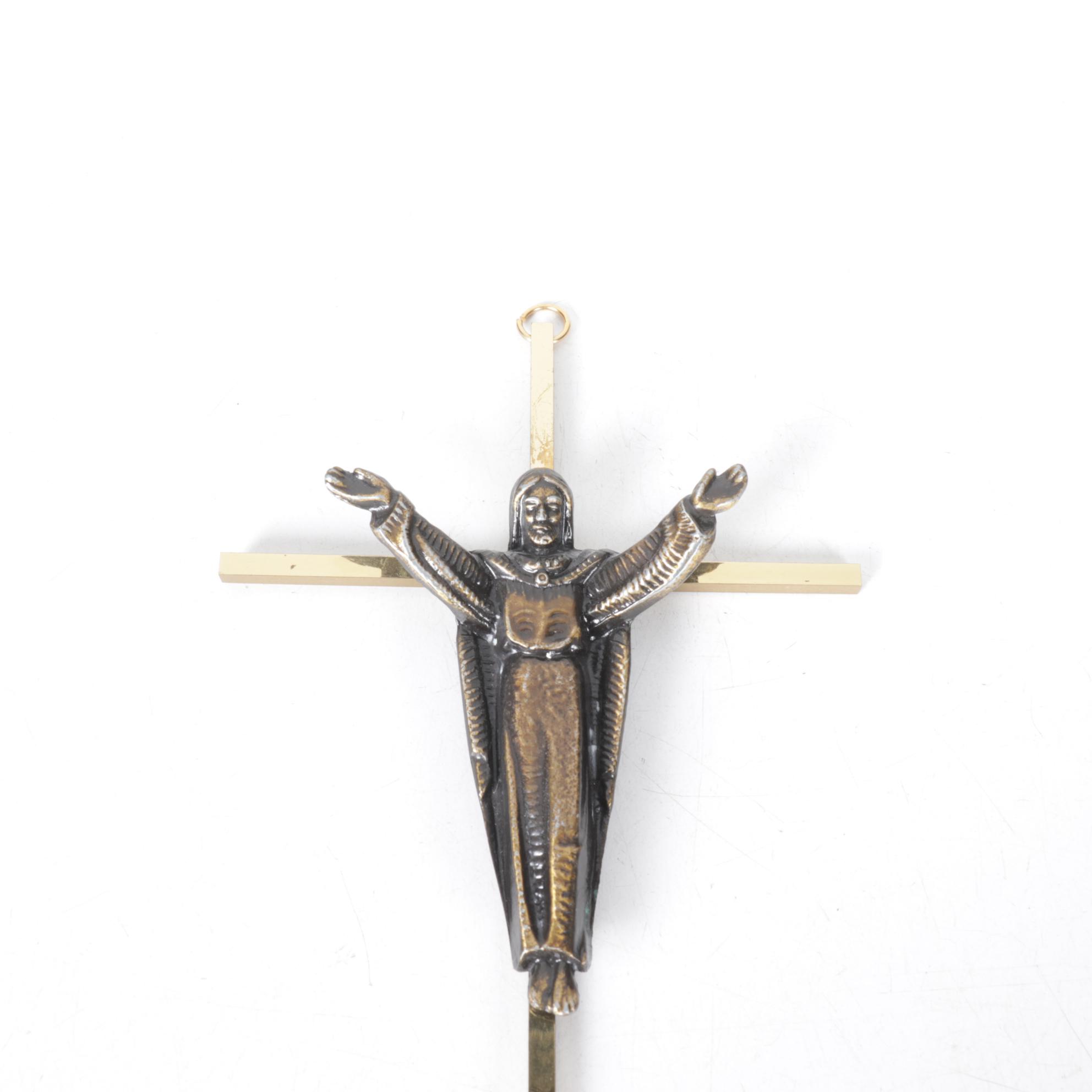 Brass and Cast Iron Clothed Christ 10" Crucifix Wall Hanging