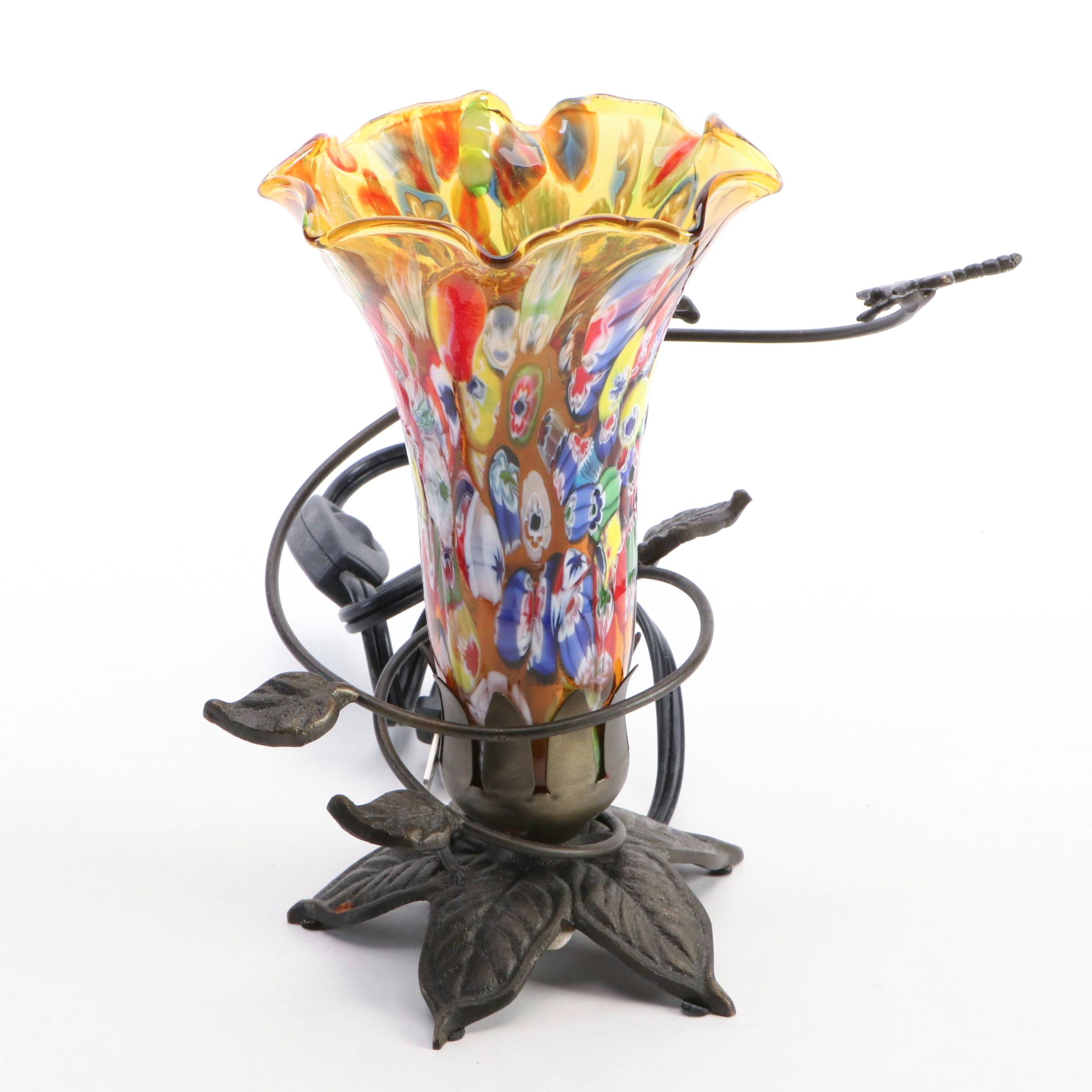 Murano Style Millefiori Tulip Art Glass Lamp