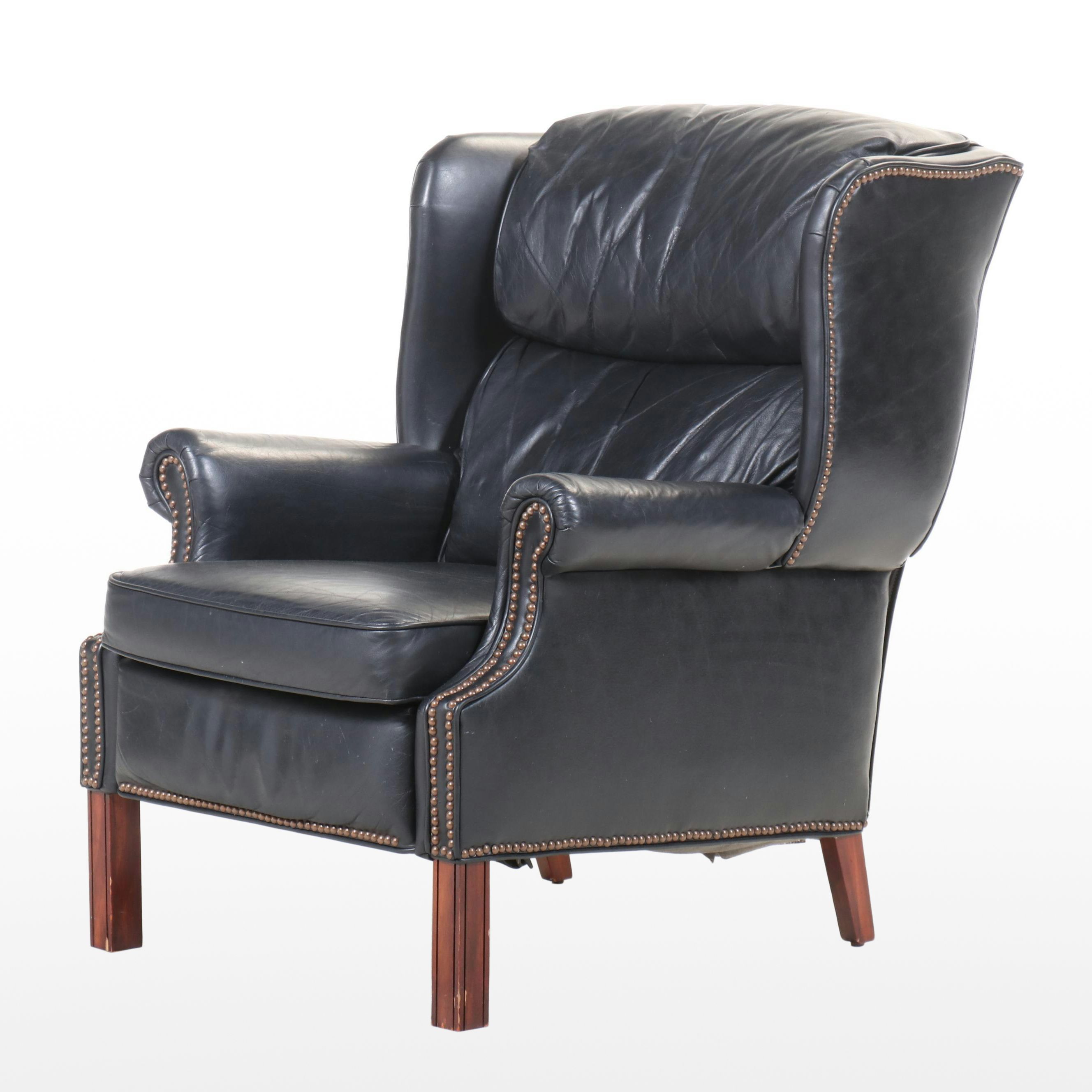 Barcalounger Chippendale Style Leather Upholstered Wingback Recliner