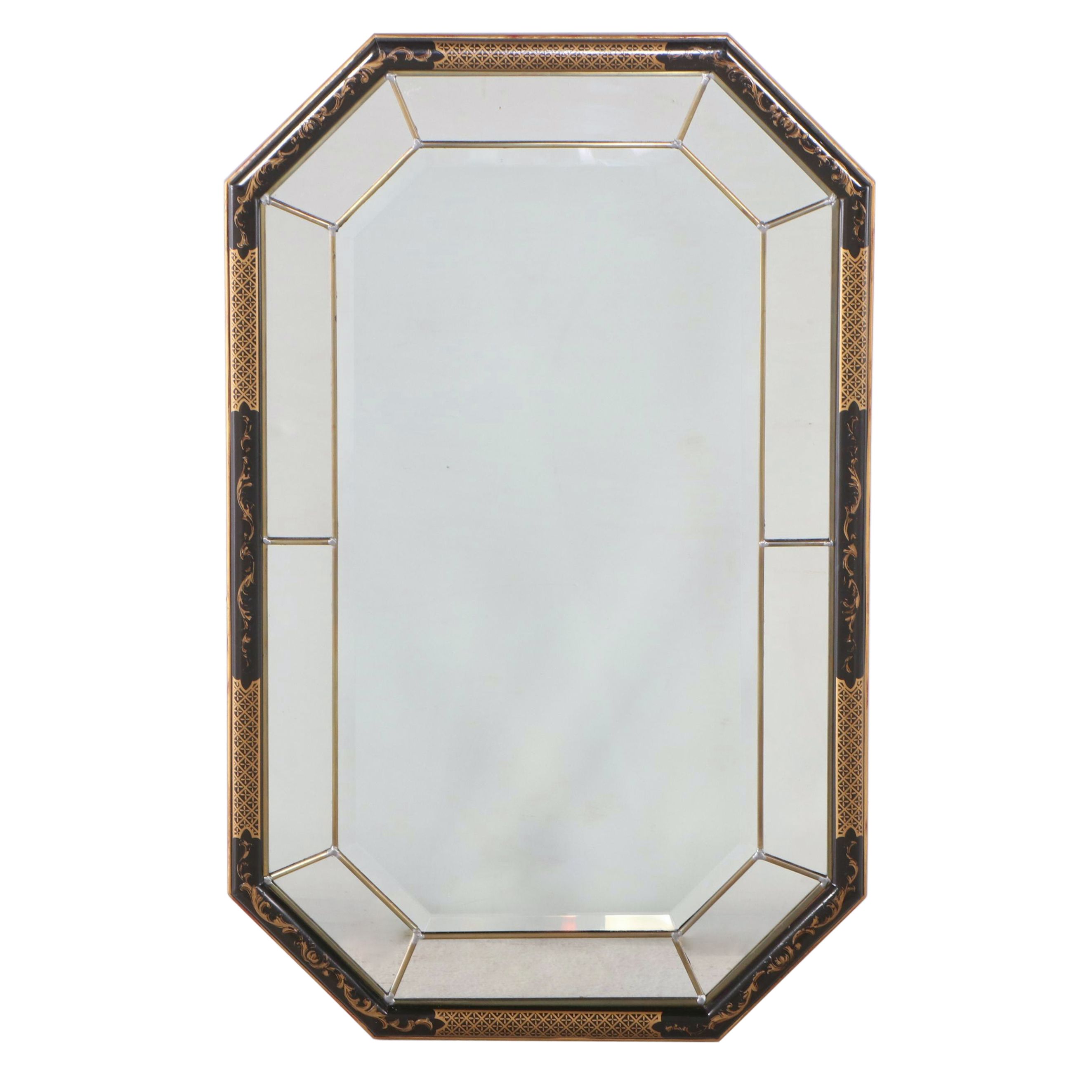 Drexel Heritage Chinoiserie Style Black and Gold Lacquerware Wall Mirror