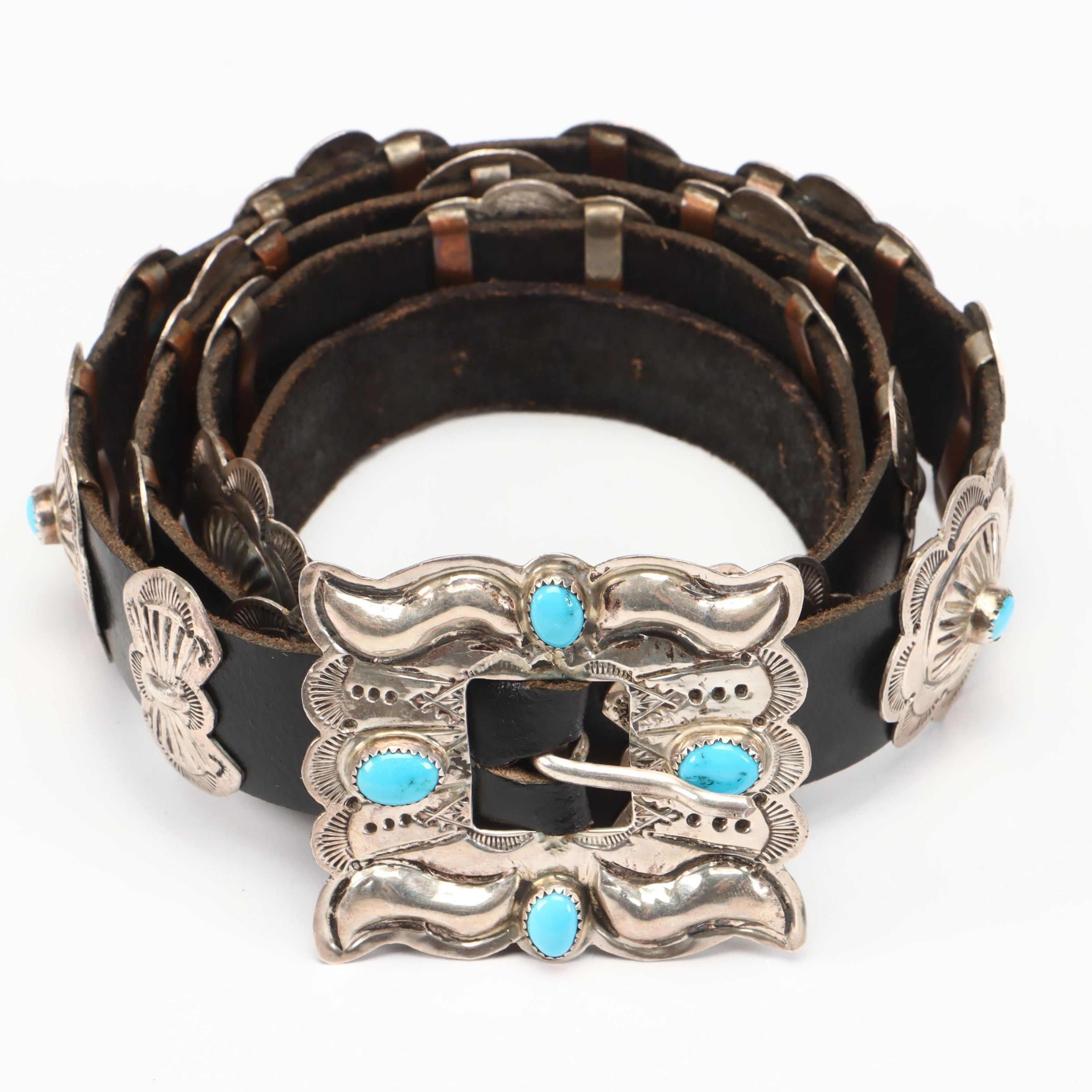 Benson Yazzie Navajo Concho Belt in Sterling Silver and Turquoise
