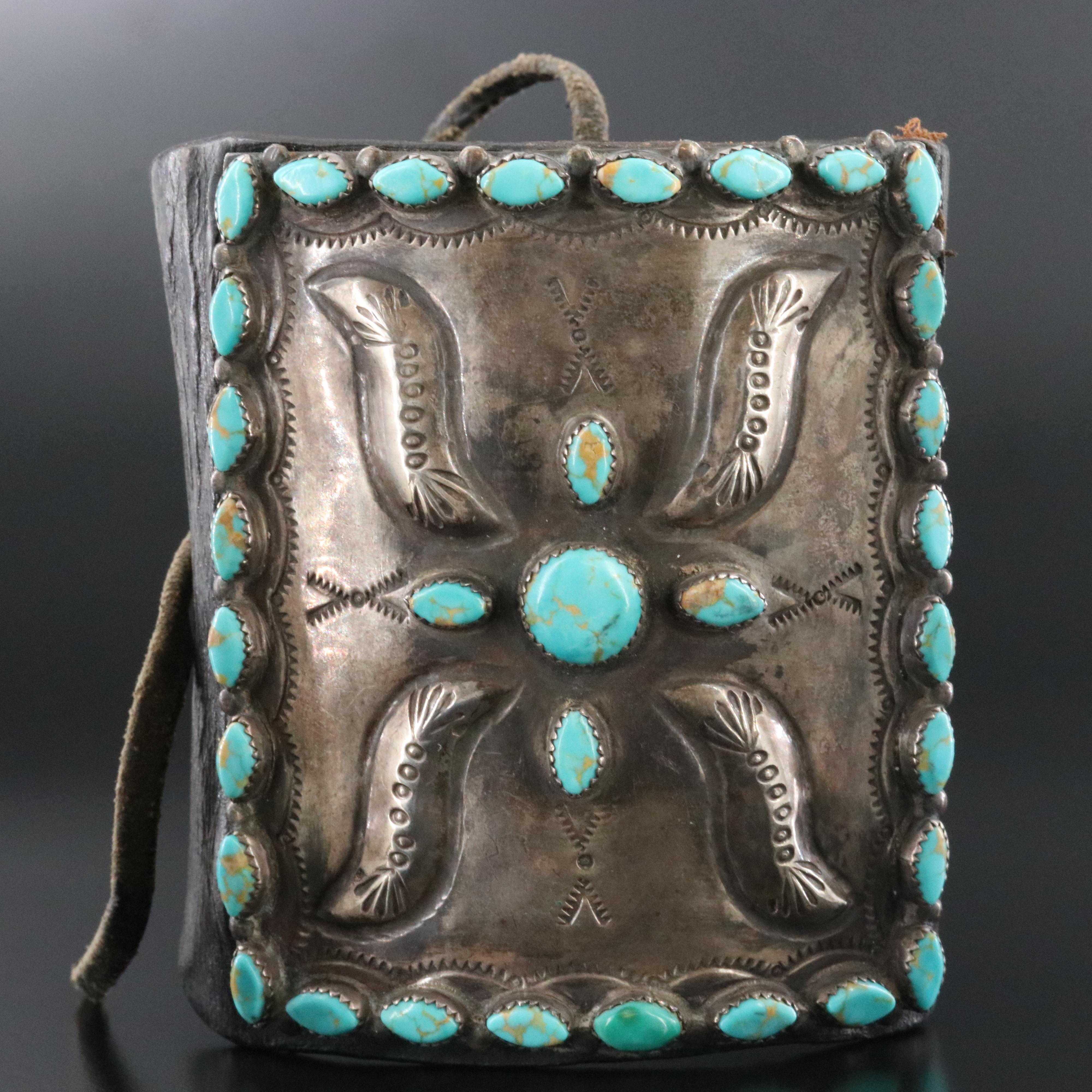 Southwestern Sterling Turquoise and Leather Bracer