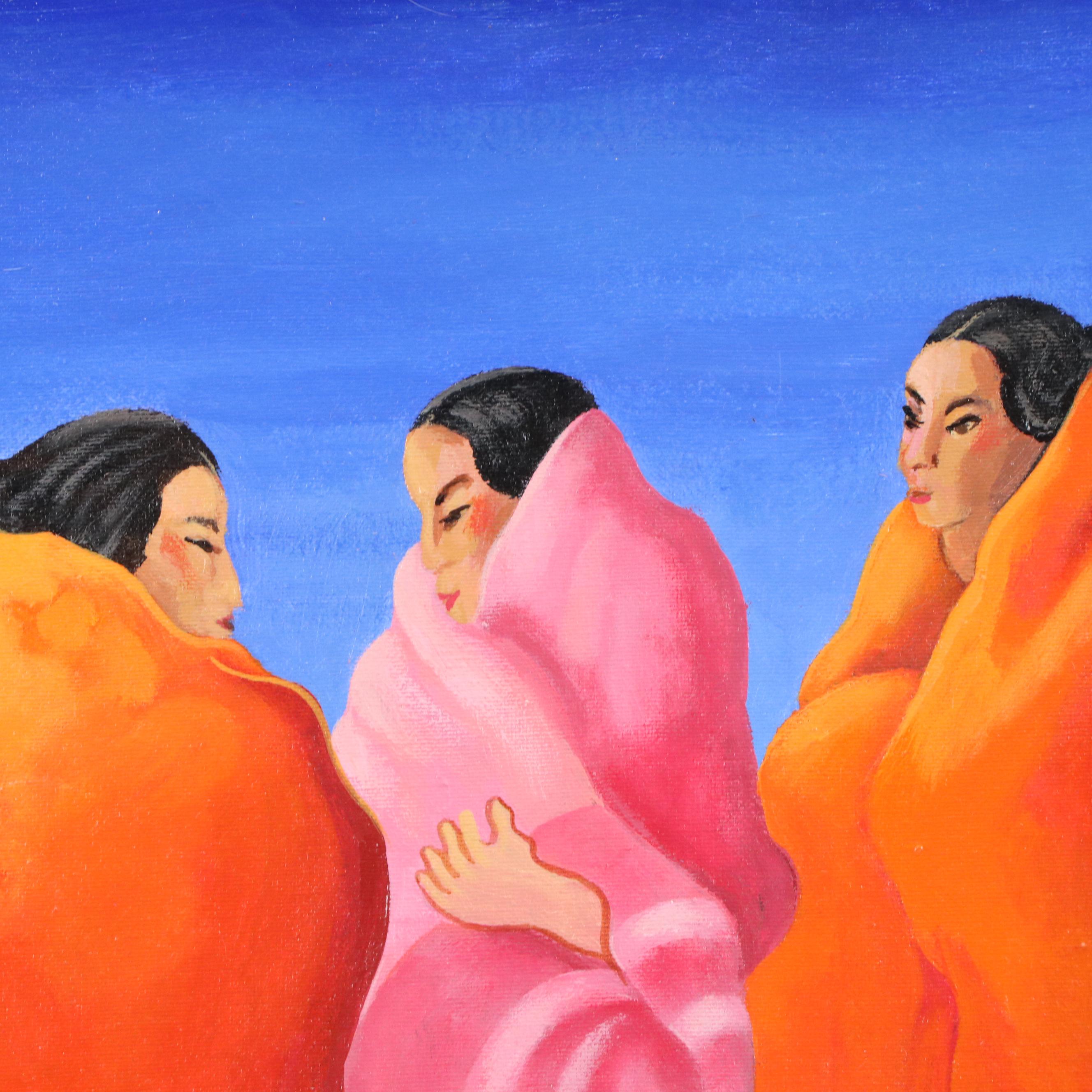 Oil Painting of Three Women After R. C. Gorman