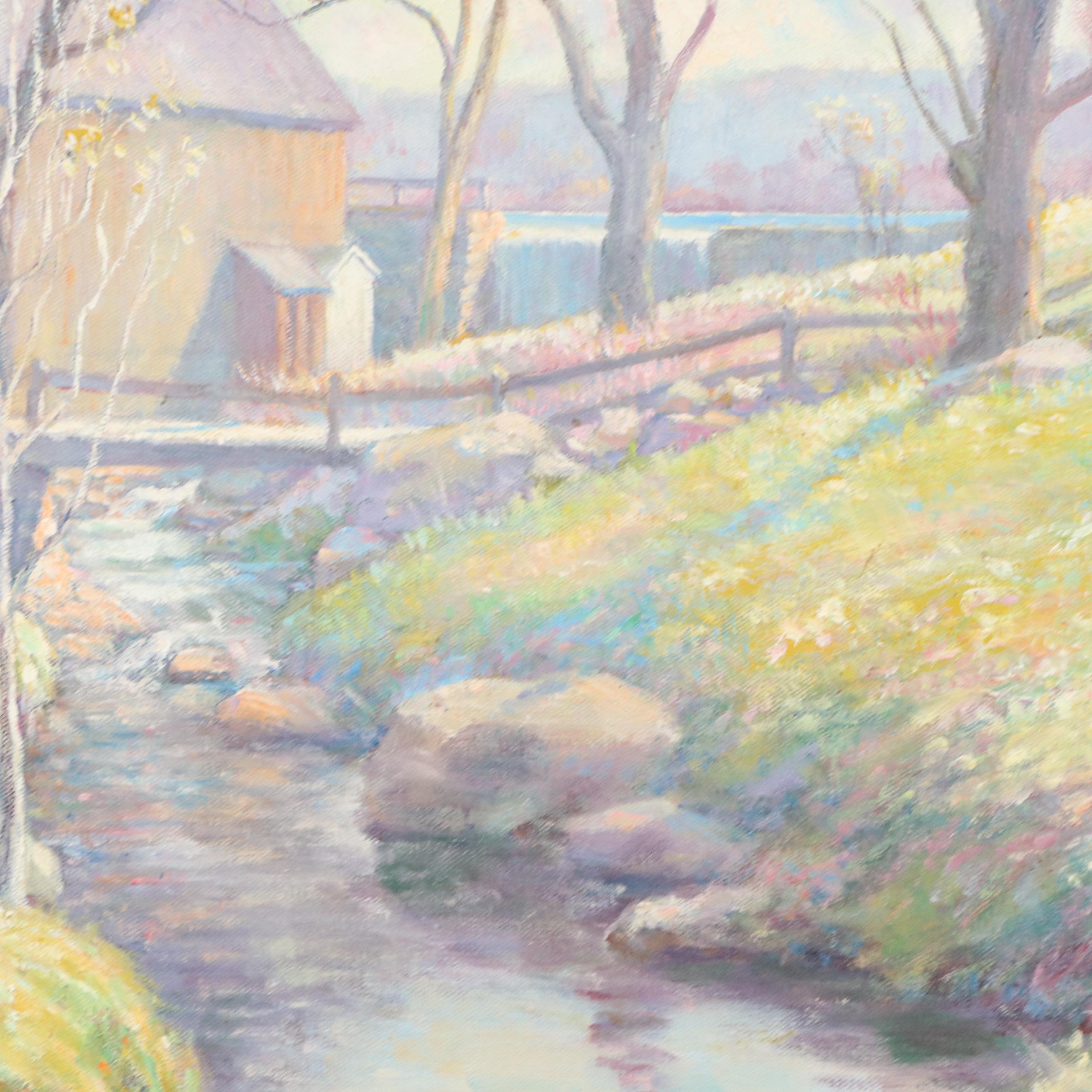 Watermill Landscape Oil Painting, 1960s