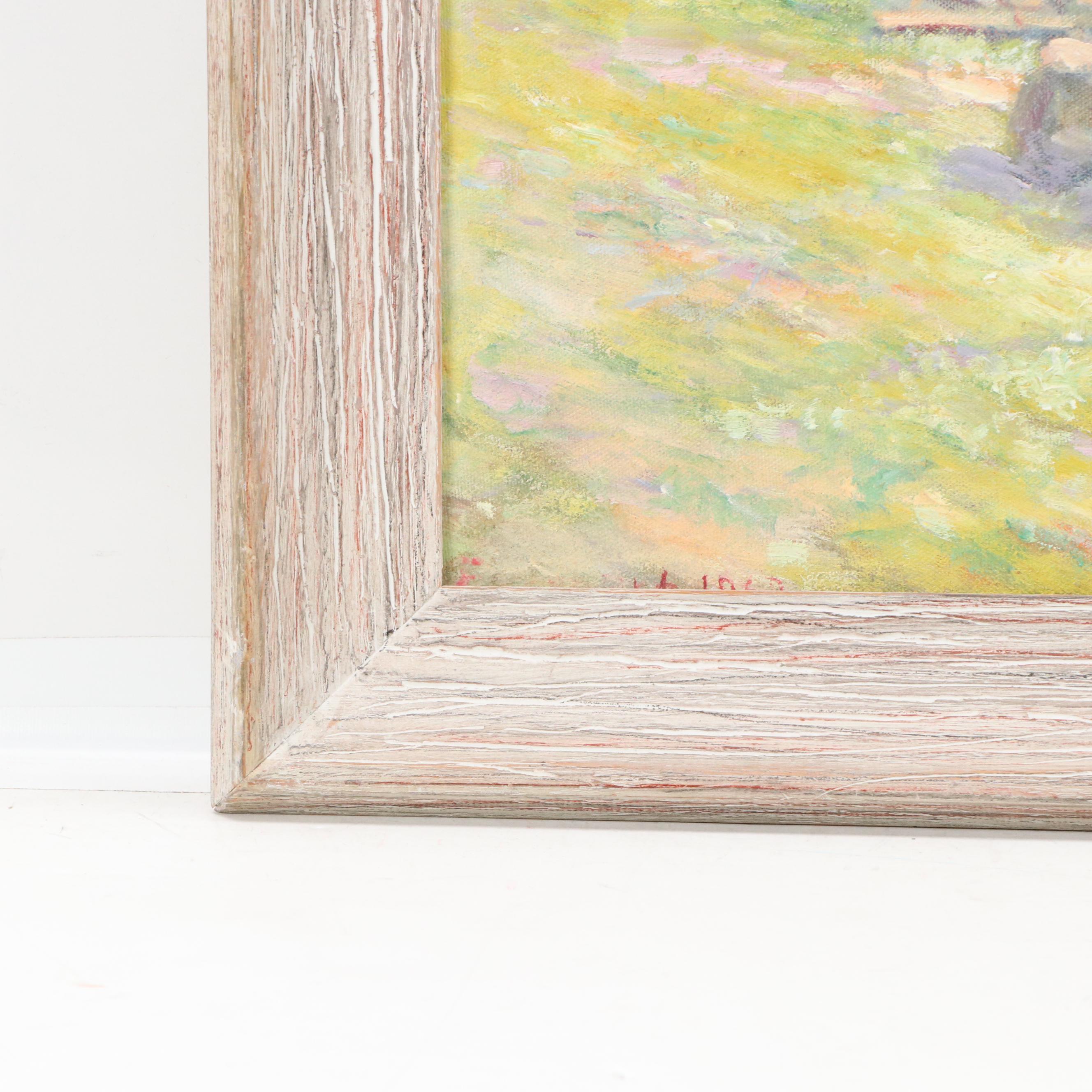 Watermill Landscape Oil Painting, 1960s