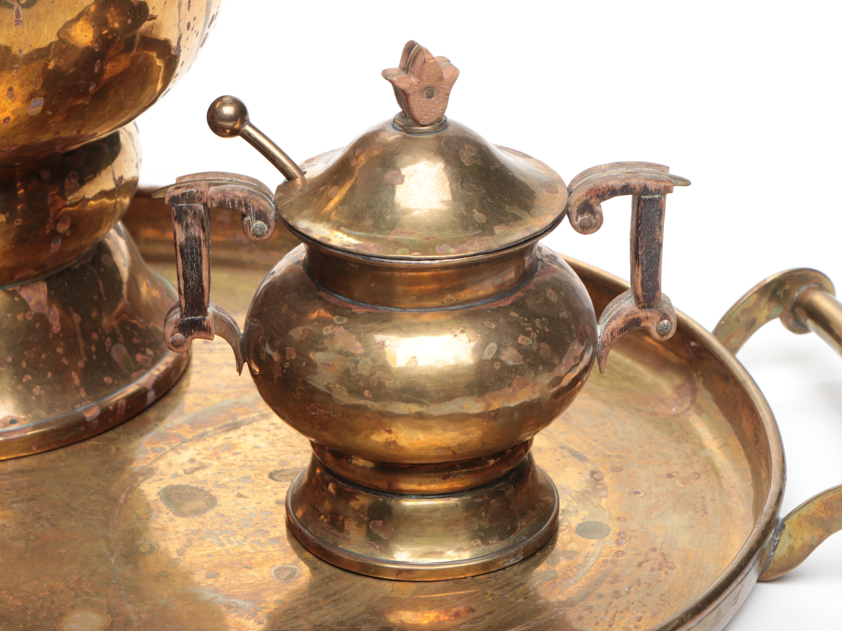H. Ottman Brass Plates Middle Eastern Style Tea and Coffee Set, 20th Century