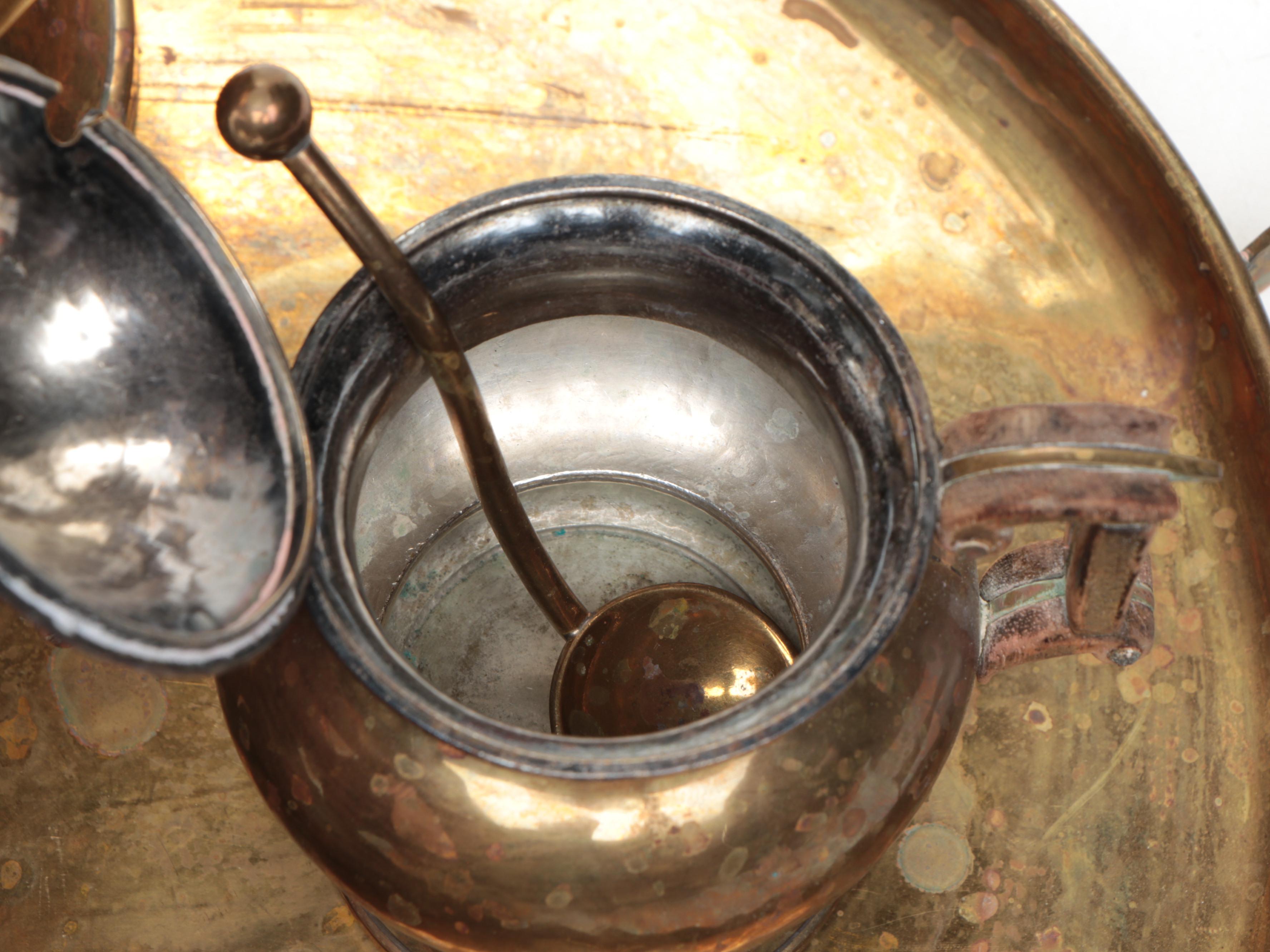 H. Ottman Brass Plates Middle Eastern Style Tea and Coffee Set, 20th Century