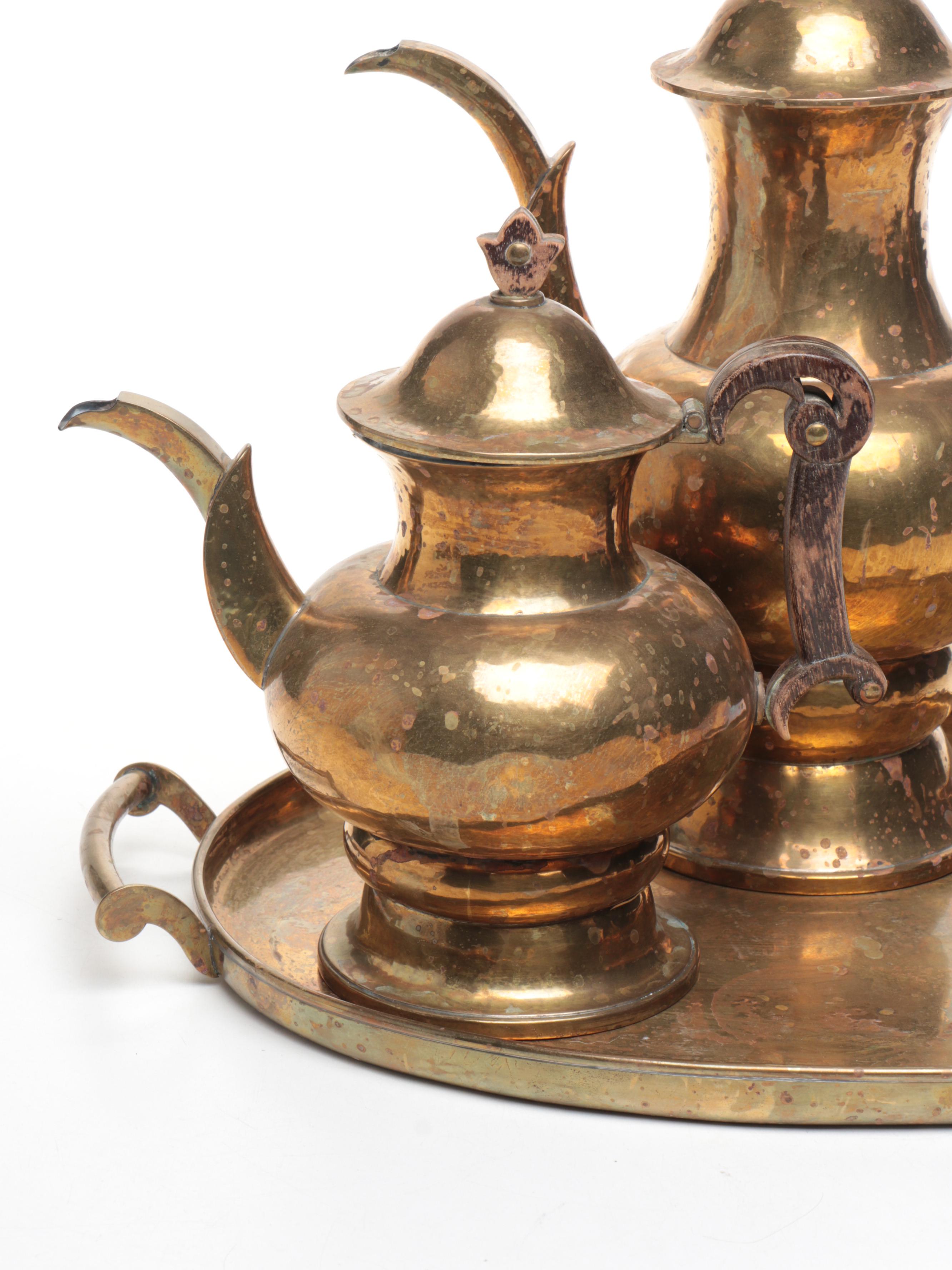 H. Ottman Brass Plates Middle Eastern Style Tea and Coffee Set, 20th Century