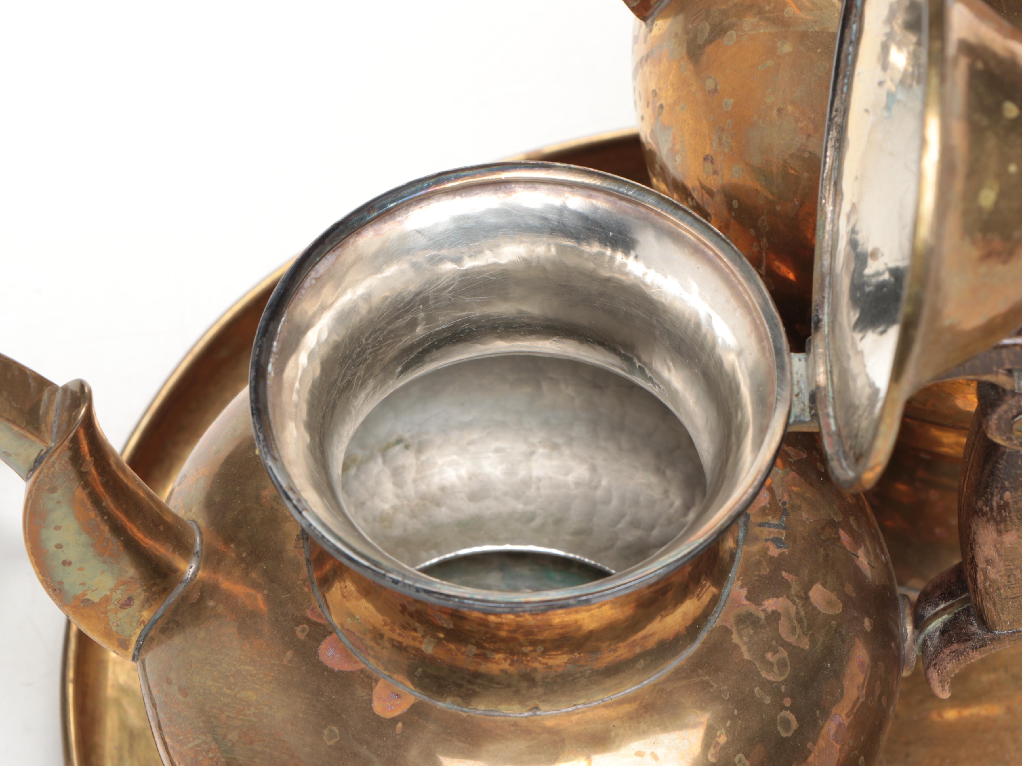 H. Ottman Brass Plates Middle Eastern Style Tea and Coffee Set, 20th Century