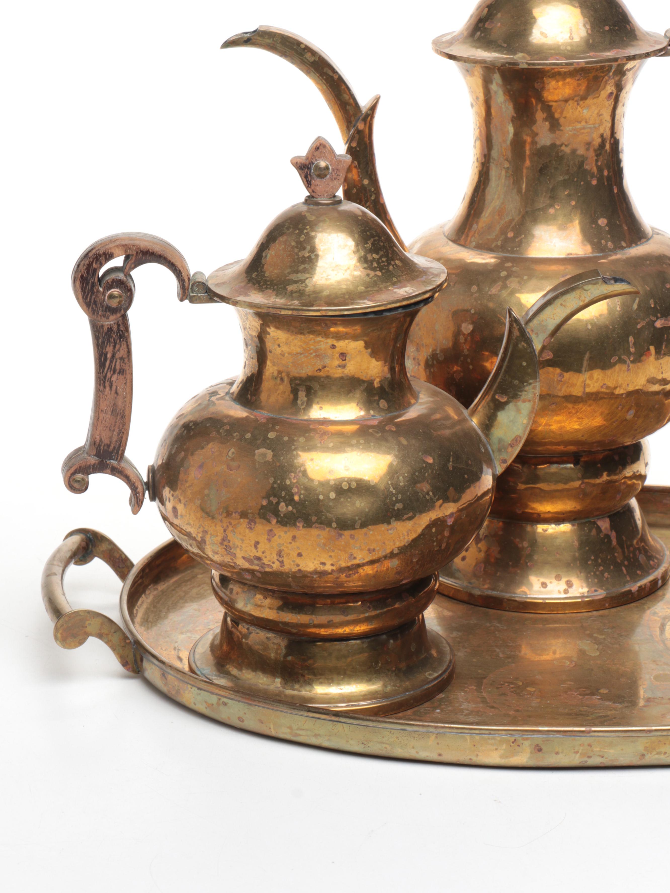 H. Ottman Brass Plates Middle Eastern Style Tea and Coffee Set, 20th Century
