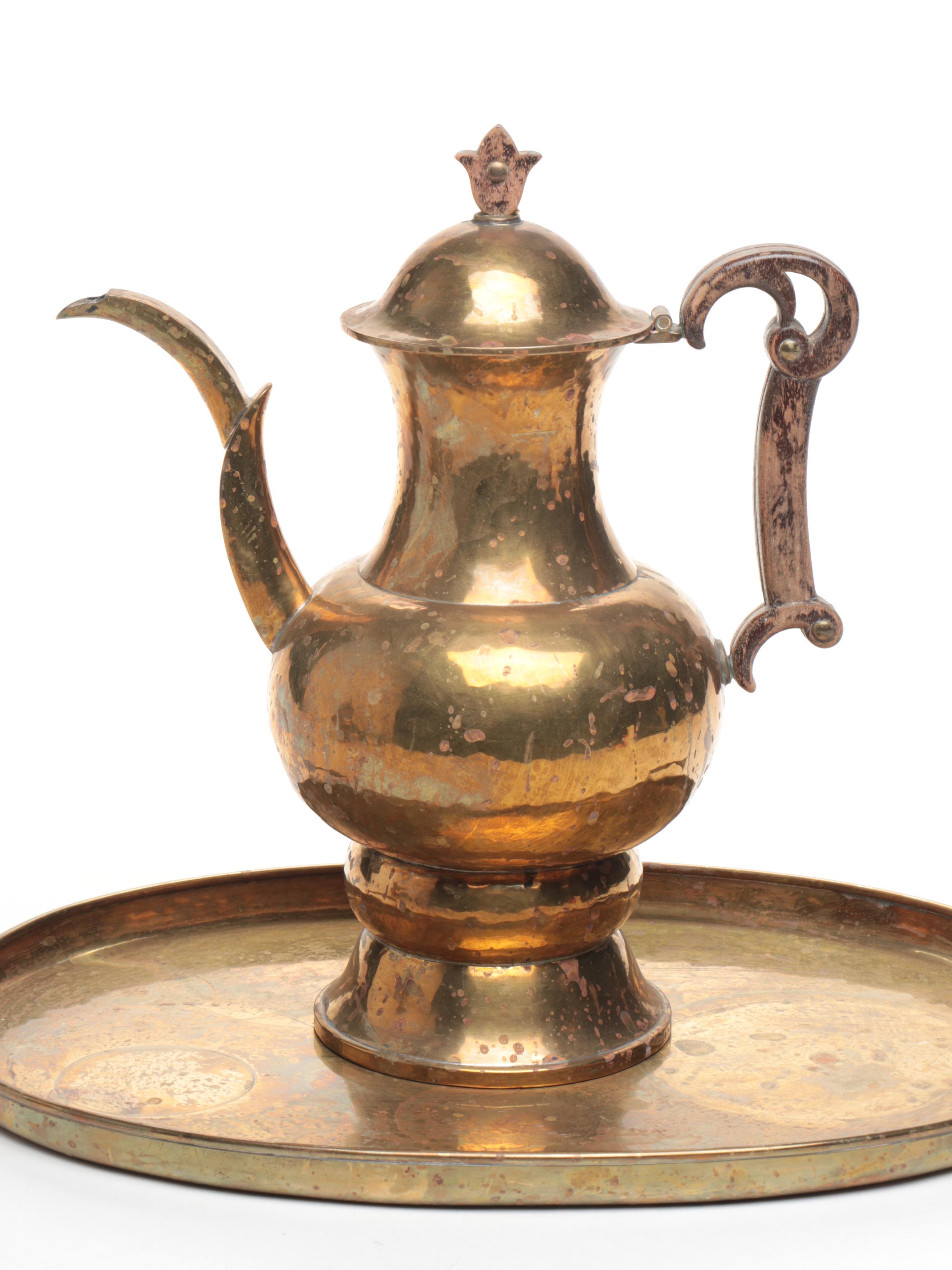 H. Ottman Brass Plates Middle Eastern Style Tea and Coffee Set, 20th Century