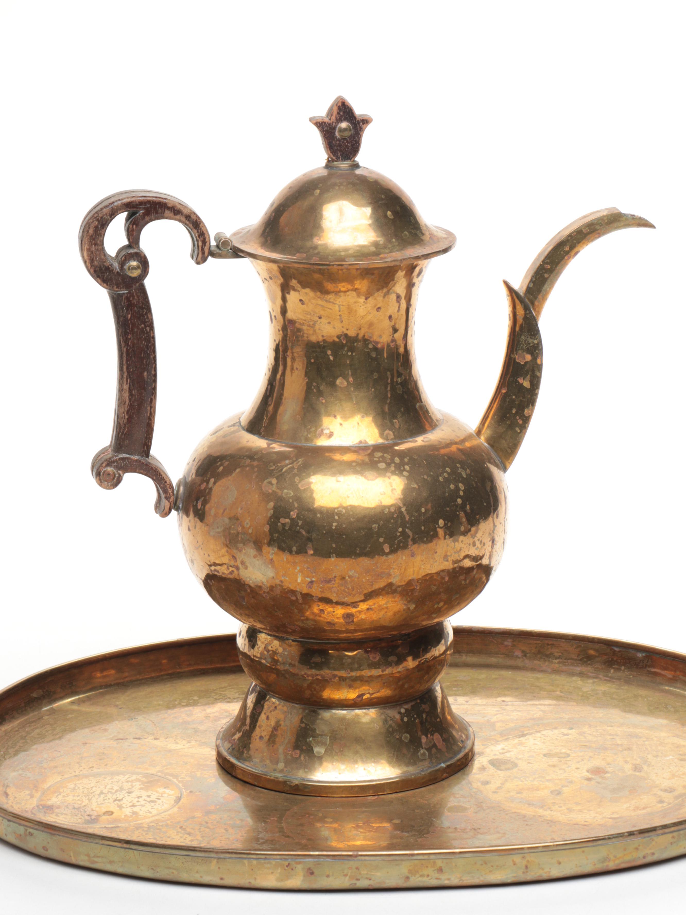 H. Ottman Brass Plates Middle Eastern Style Tea and Coffee Set, 20th Century