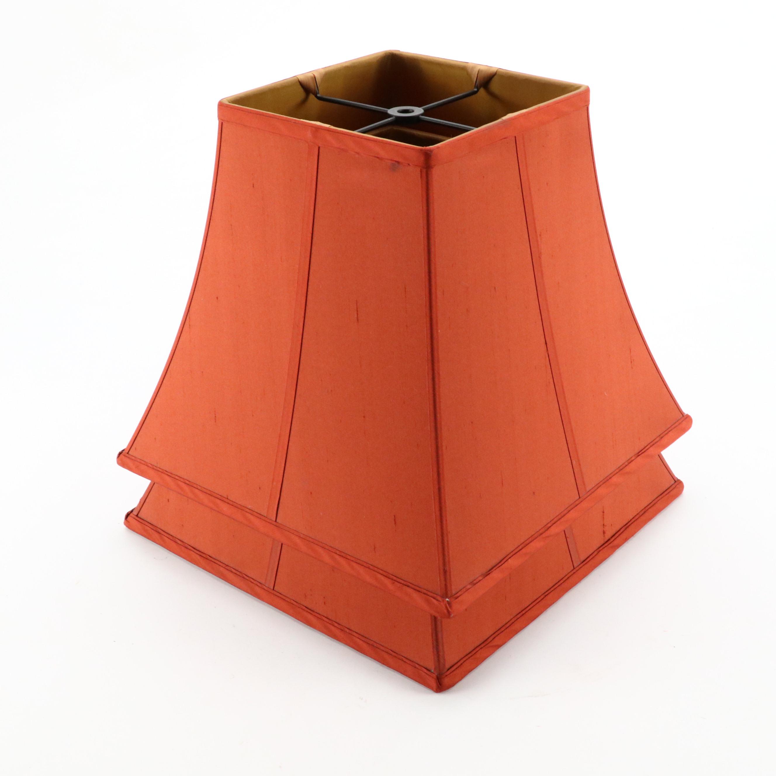 Contemporary Black Resin Candlestick Lamps with Rust Silk Square Shades