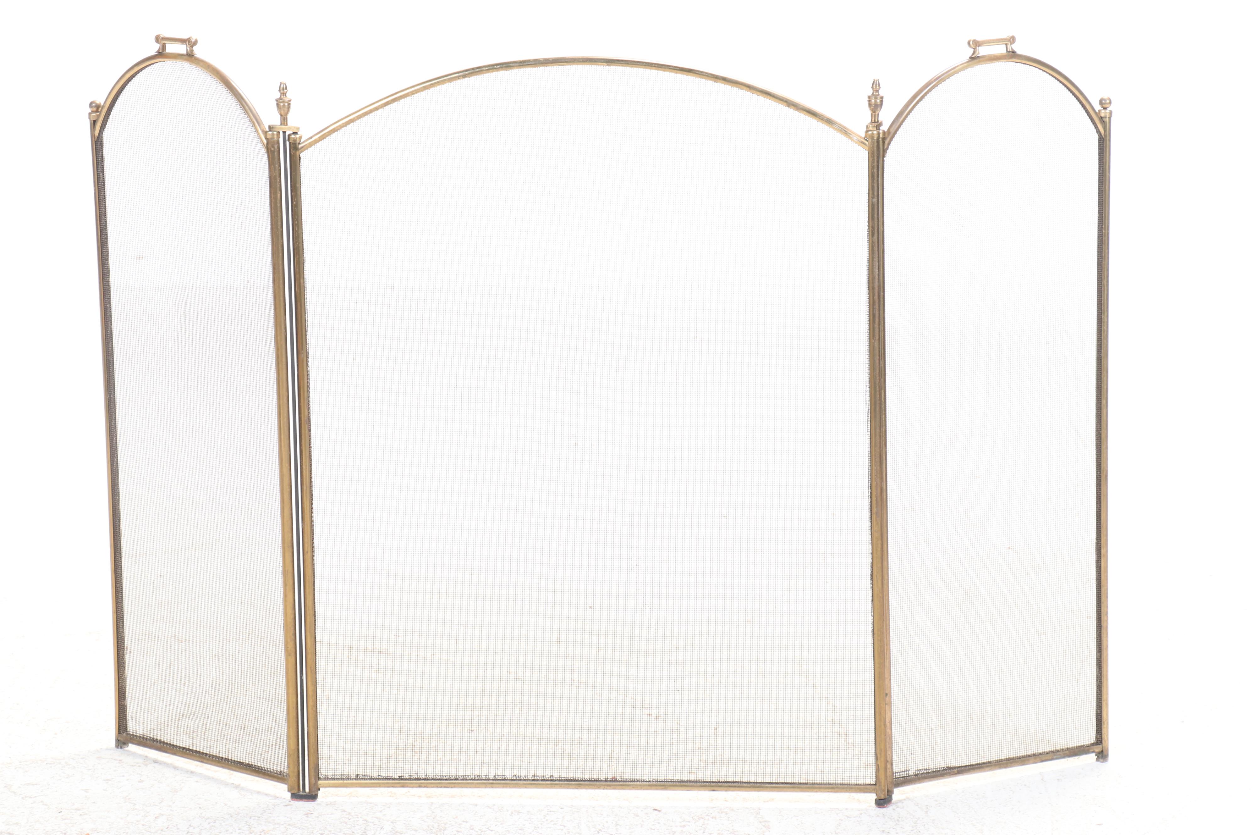 Federal Style Three Panel Fire Screen with Other Fireplace Accessories