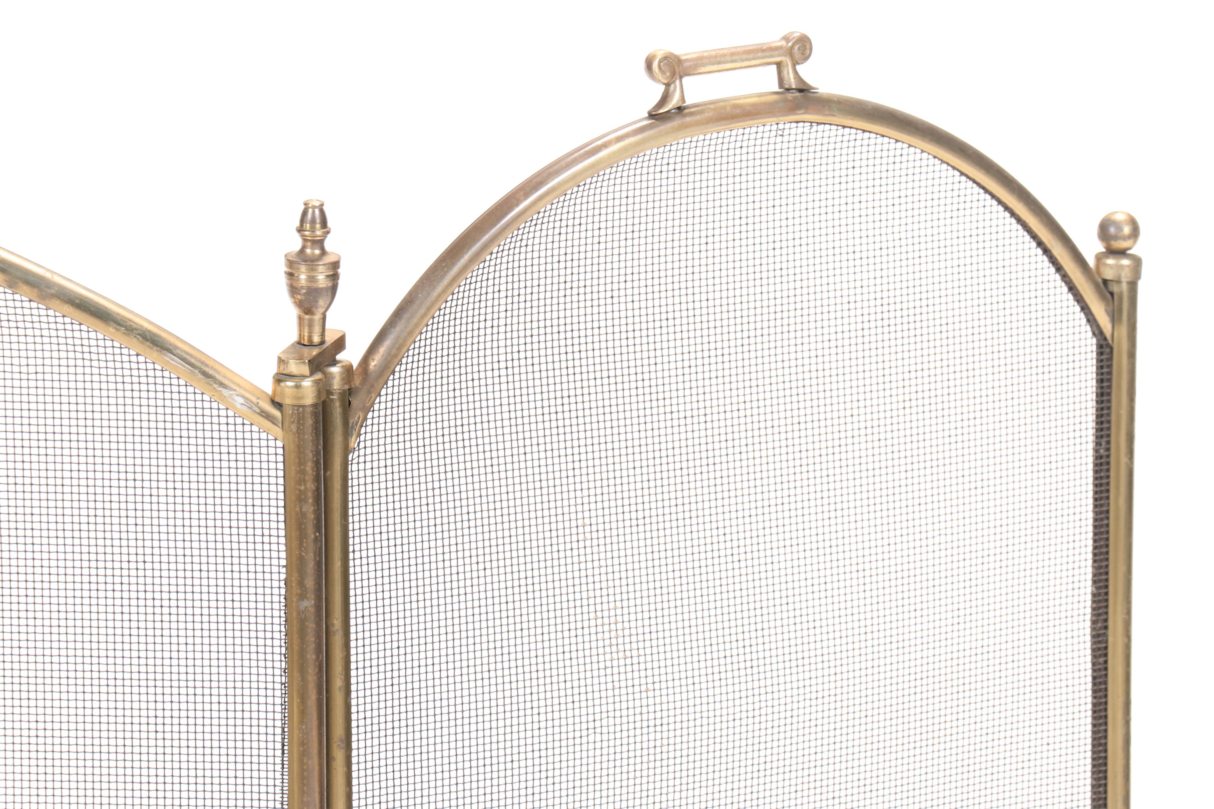 Federal Style Three Panel Fire Screen with Other Fireplace Accessories