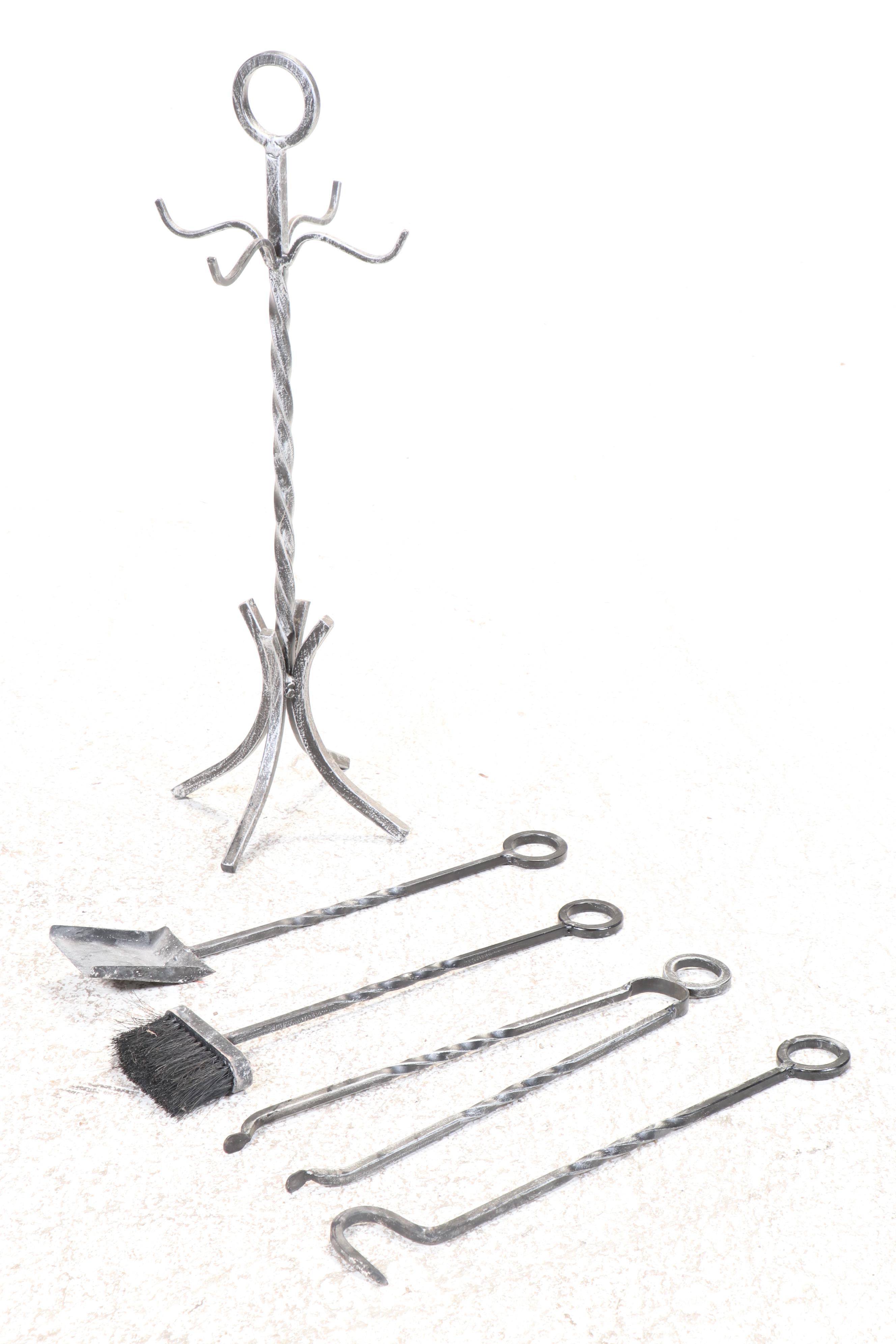 Federal Style Three Panel Fire Screen with Other Fireplace Accessories