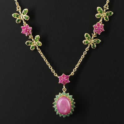Sterling Ruby, Emerald and Diopside Floral Necklace Sterling Ruby, Emerald and Diopside Floral Necklace