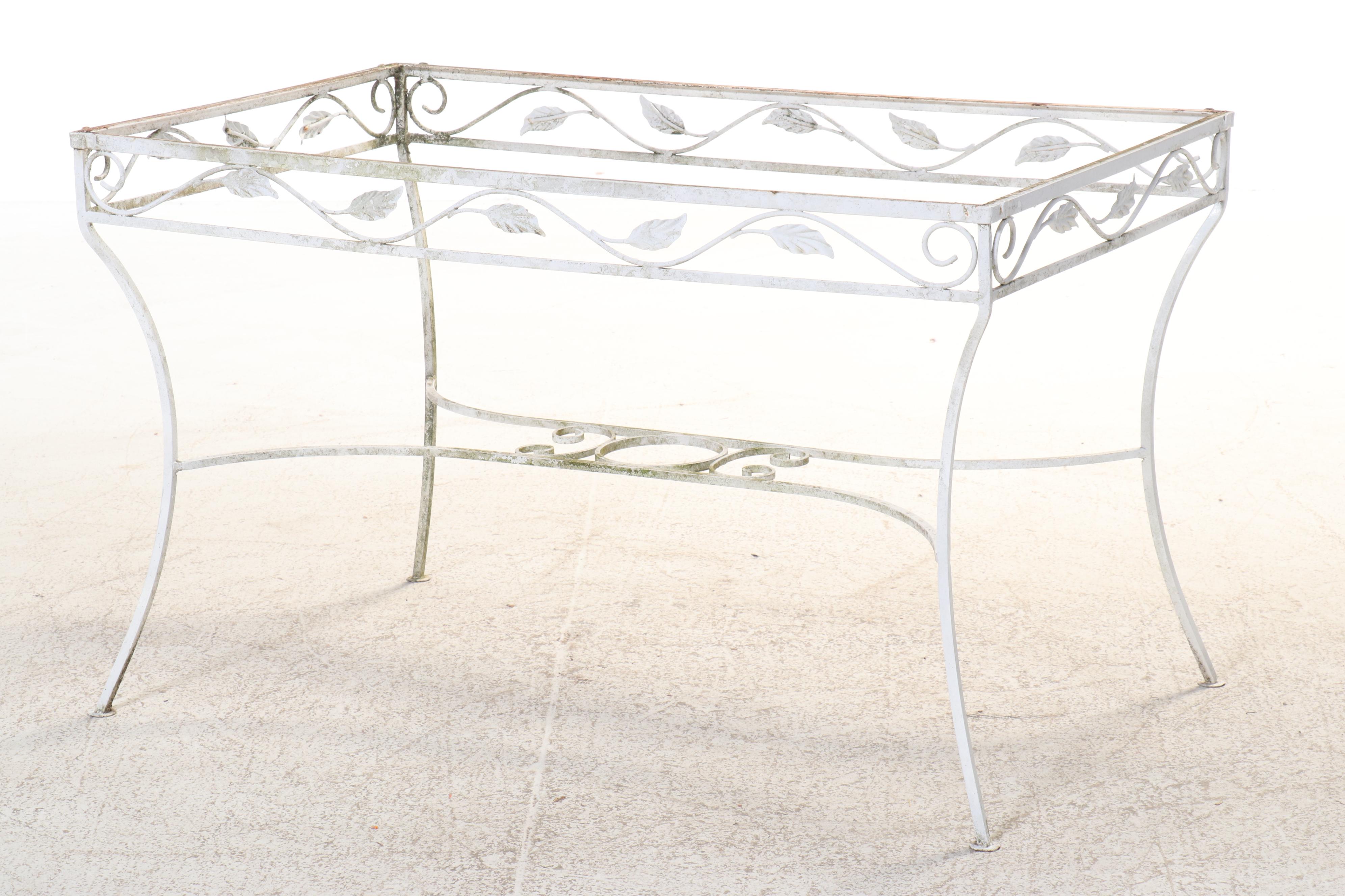Five-Piece White-Painted Wrought Iron Patio Dining Set, Late 20th Century