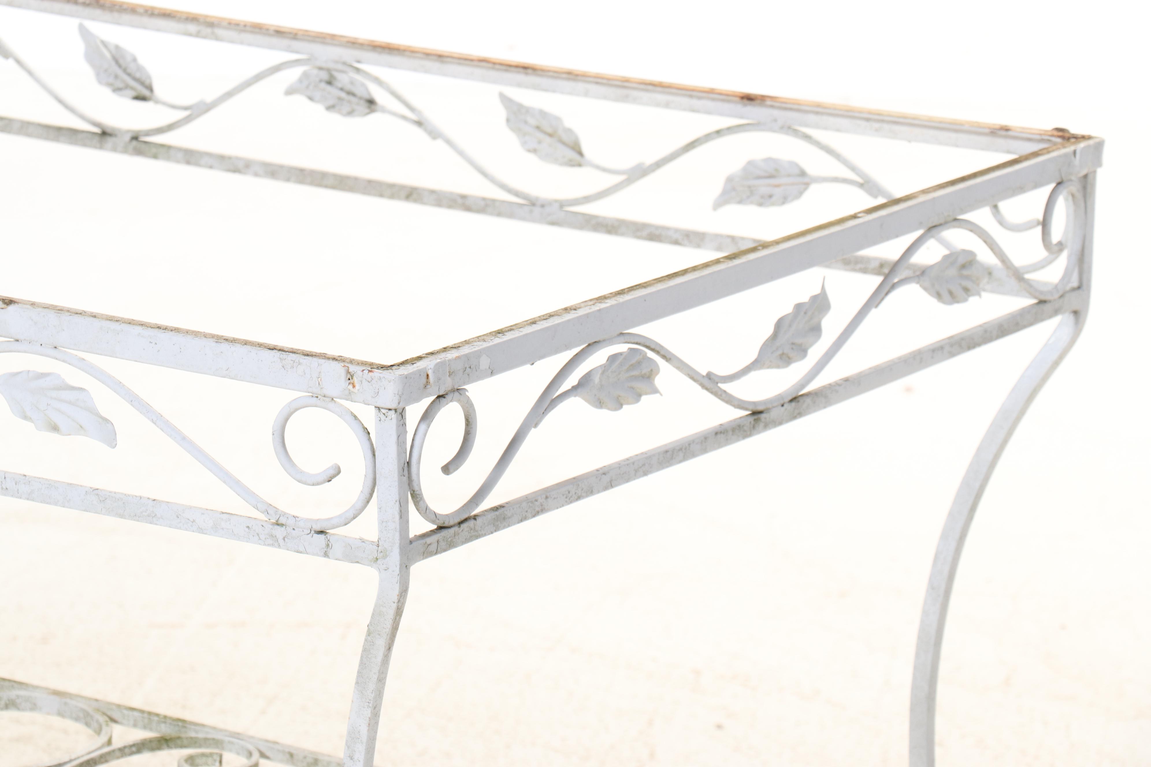 Five-Piece White-Painted Wrought Iron Patio Dining Set, Late 20th Century