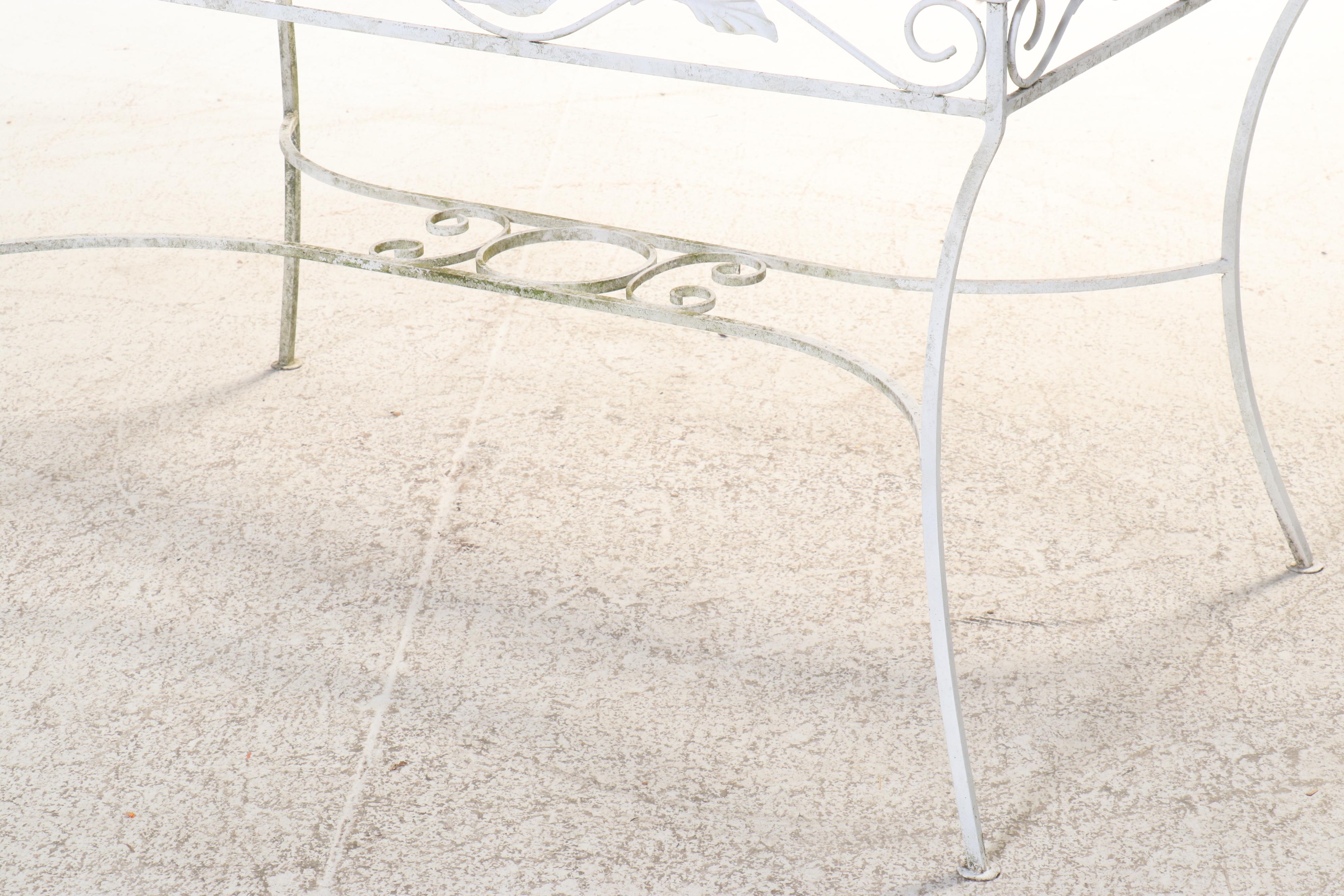 Five-Piece White-Painted Wrought Iron Patio Dining Set, Late 20th Century