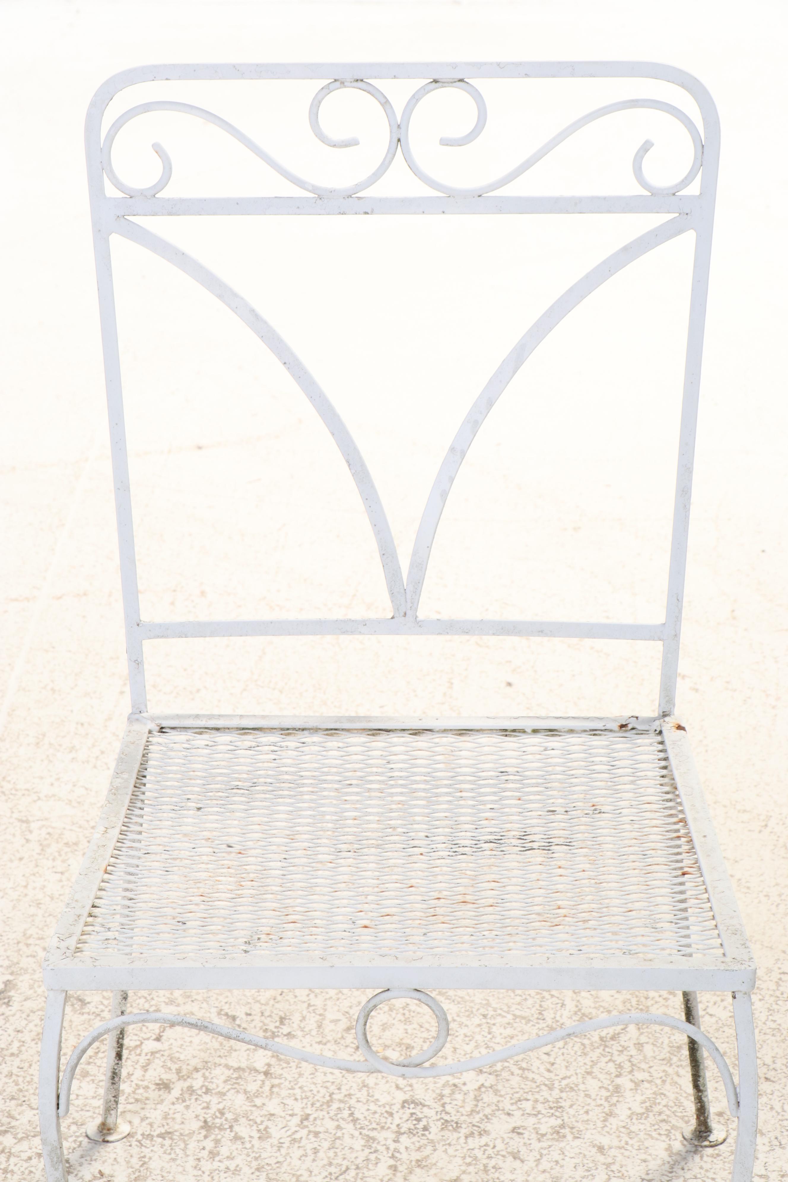 Five-Piece White-Painted Wrought Iron Patio Dining Set, Late 20th Century