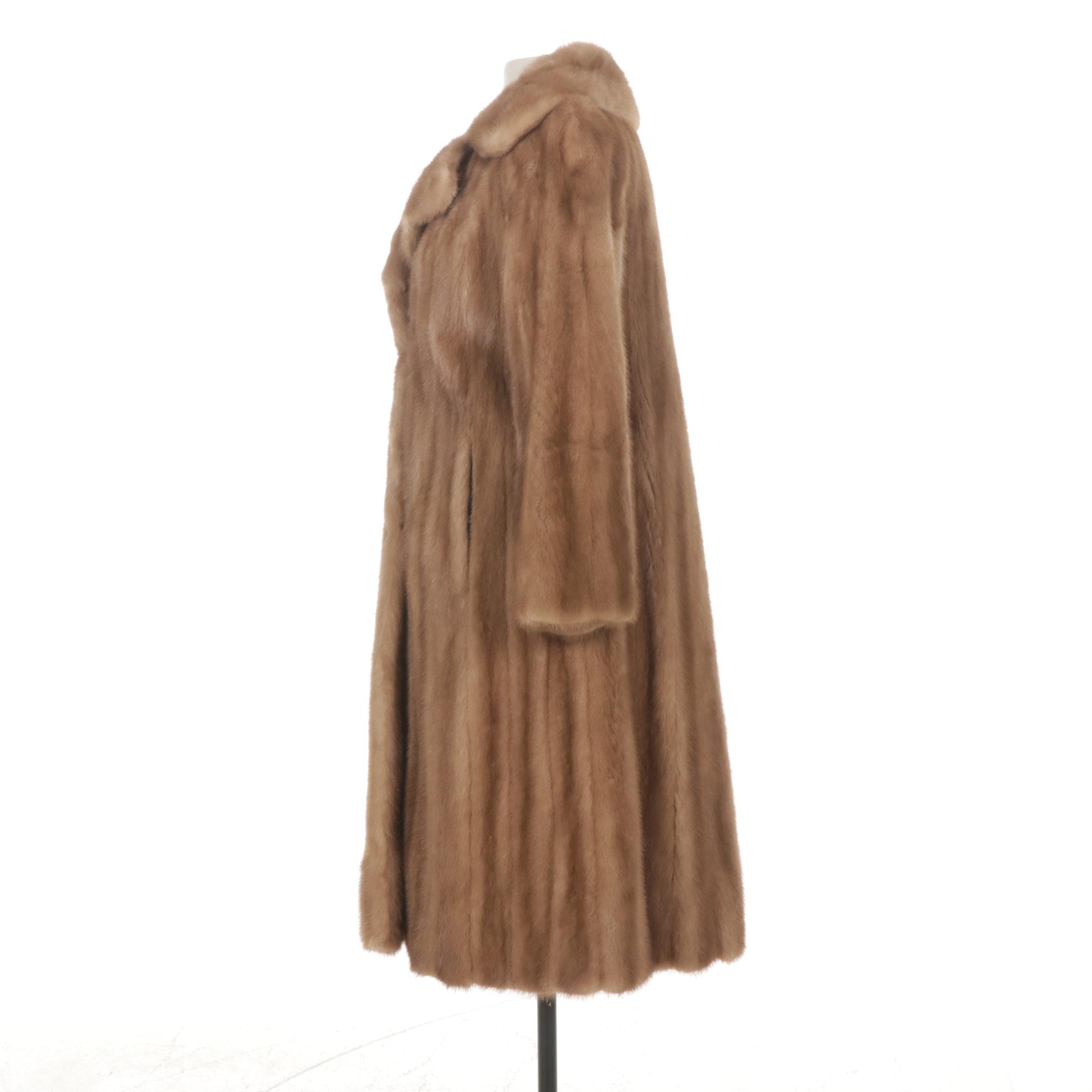 Blonde Mink Fur Swing Coat with Embroidered Lining, Mid to Late 20th C.