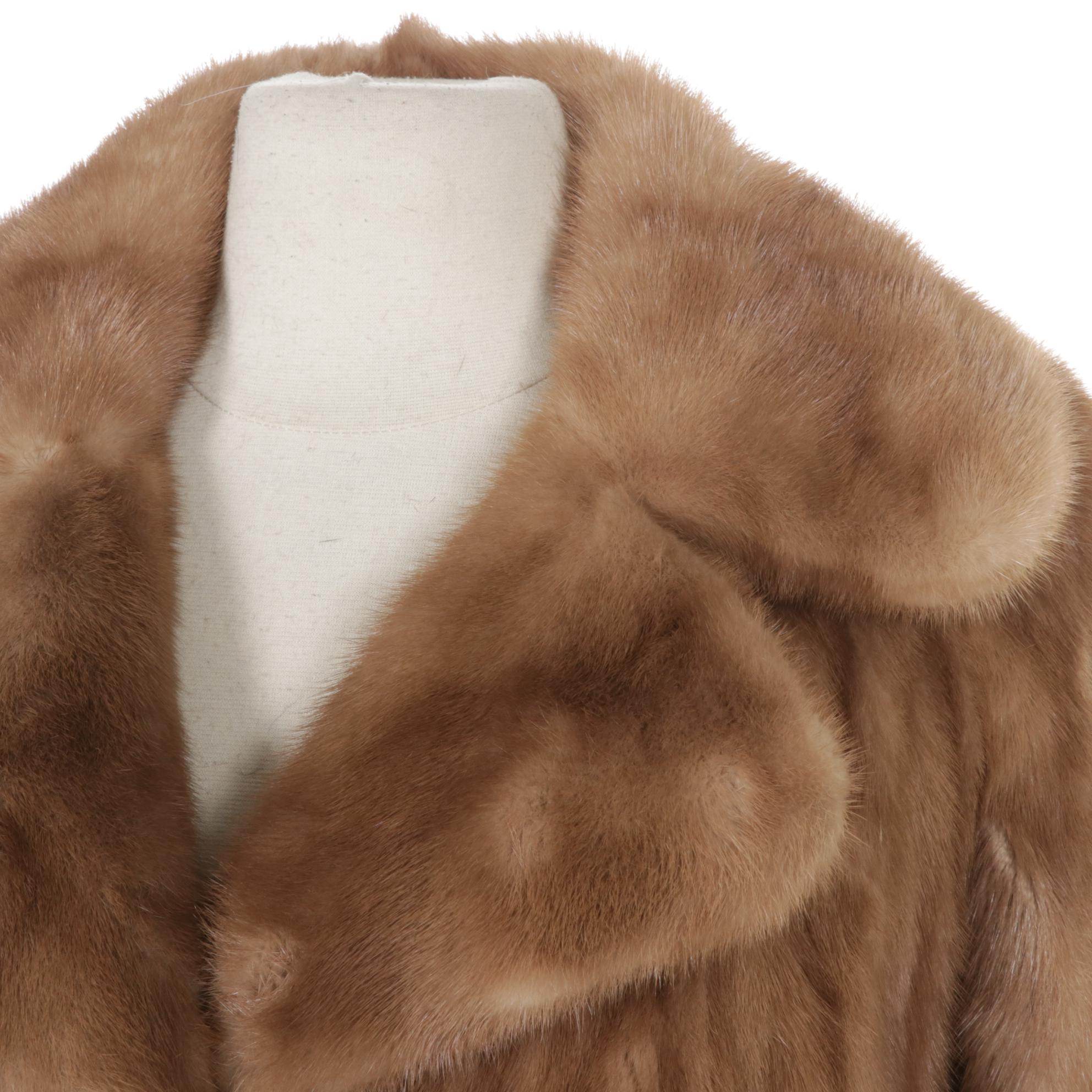 Blonde Mink Fur Swing Coat with Embroidered Lining, Mid to Late 20th C.