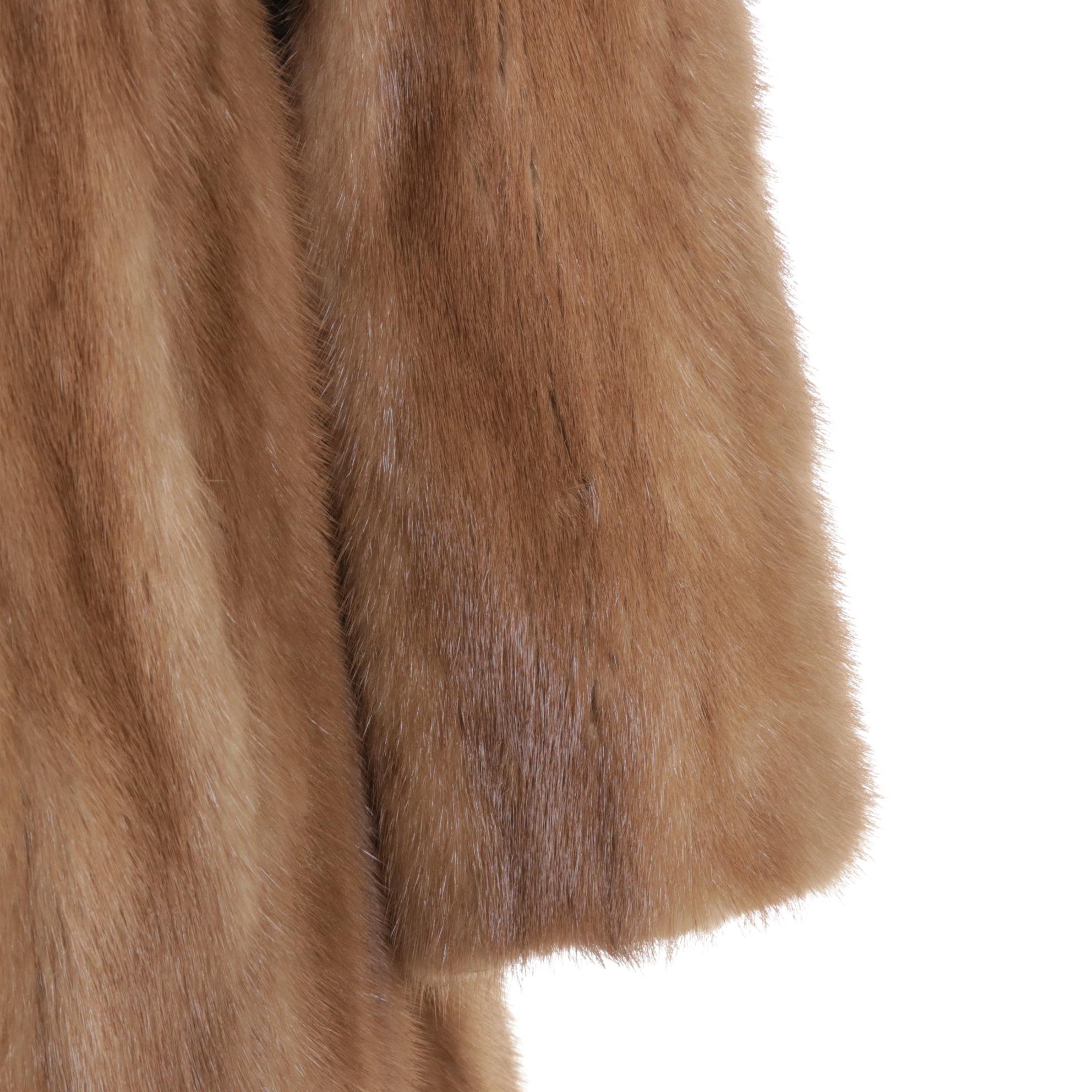 Blonde Mink Fur Swing Coat with Embroidered Lining, Mid to Late 20th C.