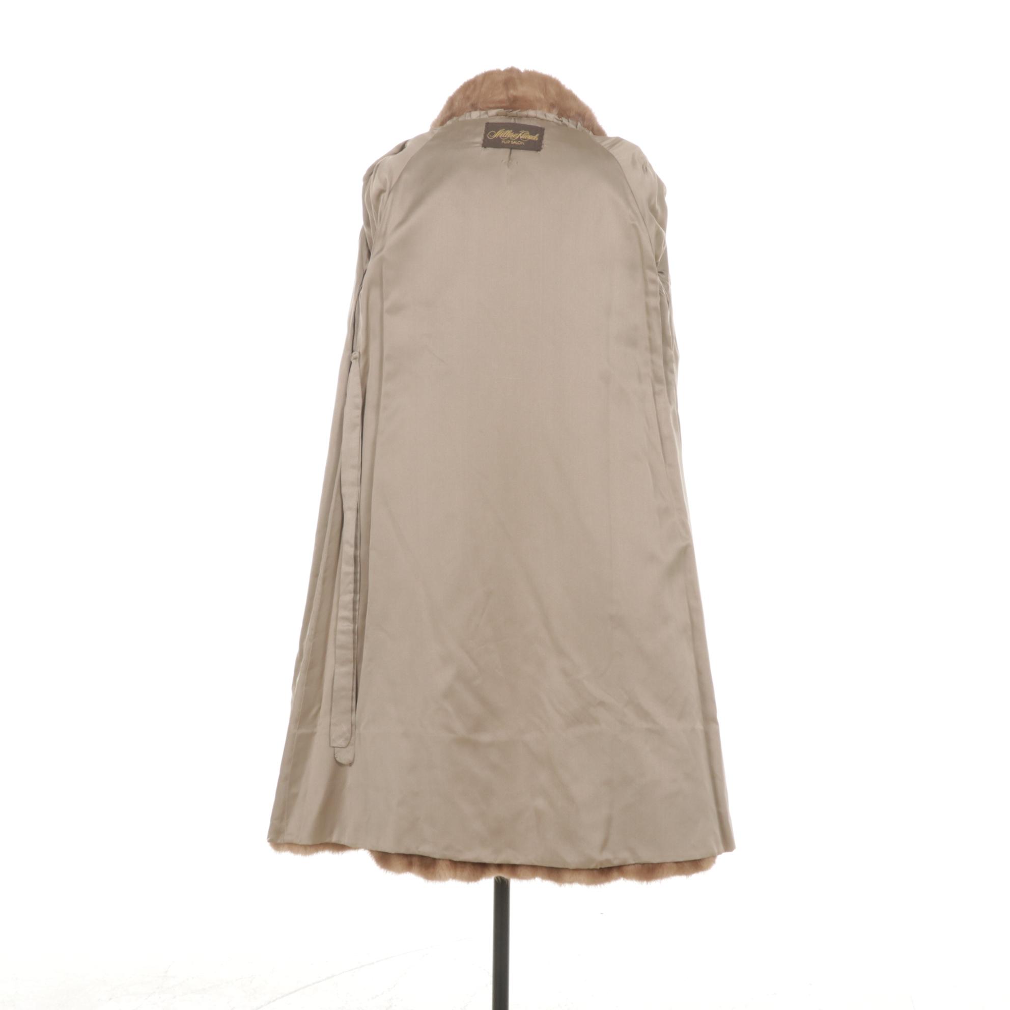 Blonde Mink Fur Swing Coat with Embroidered Lining, Mid to Late 20th C.