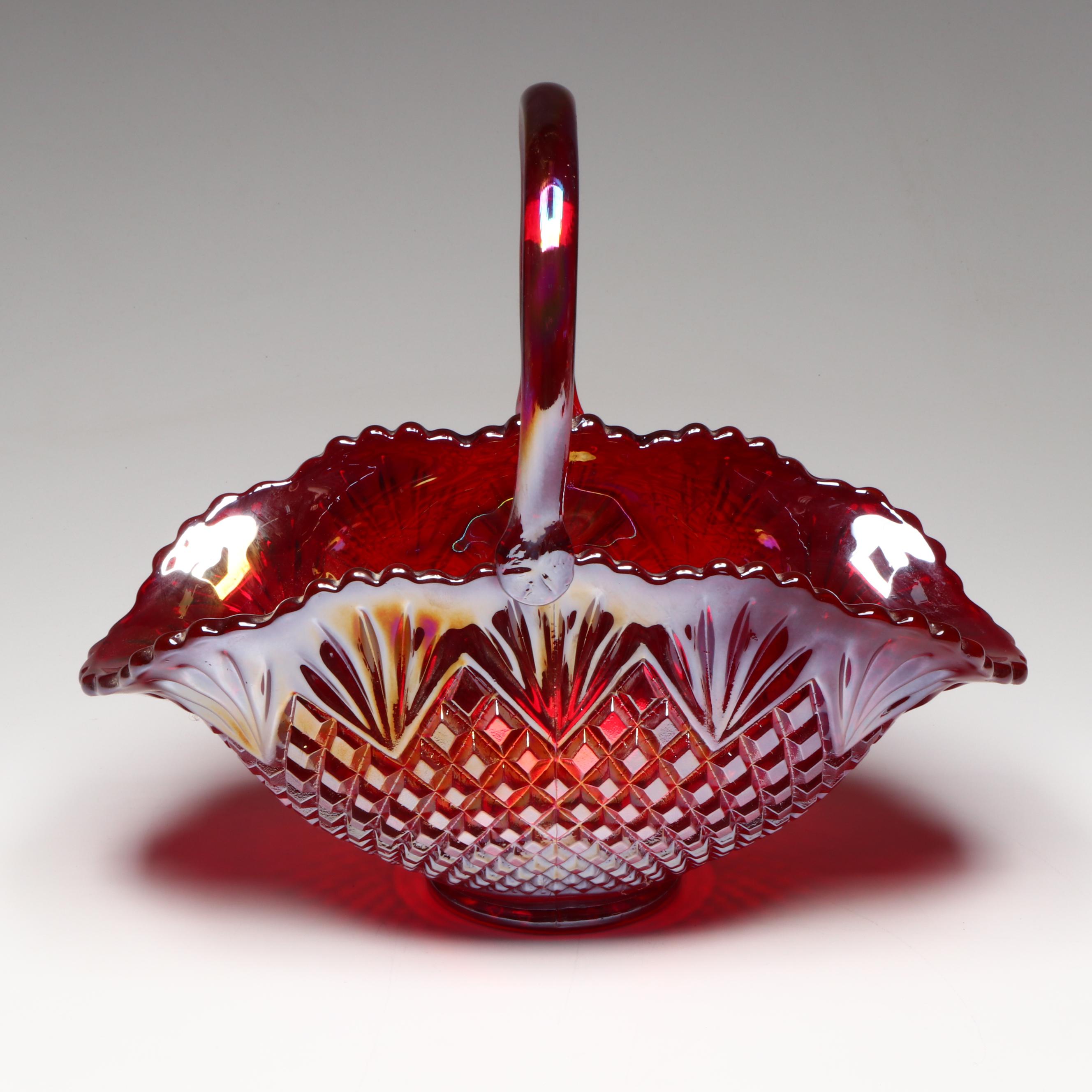 Indiana Sunset Carnival Glass Baskets and Bowl, Mid to Late 20th Century