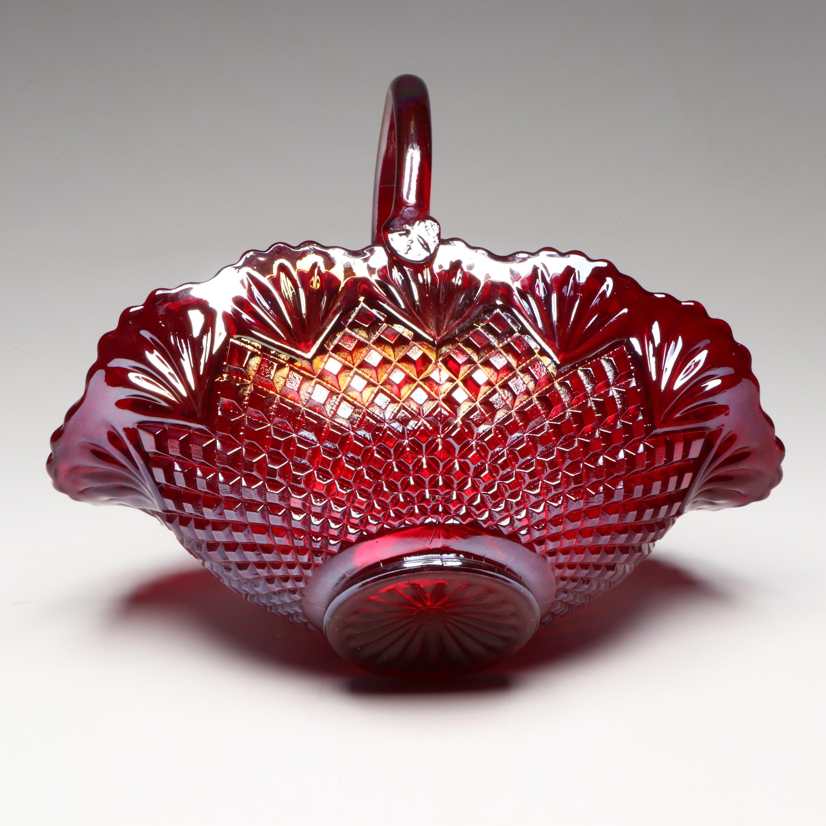 Indiana Sunset Carnival Glass Baskets and Bowl, Mid to Late 20th Century